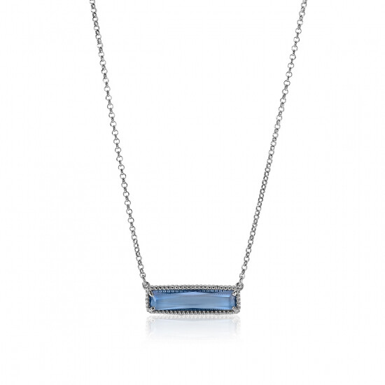 ZINZI zlv. collier met rechthoek blauw 45cm