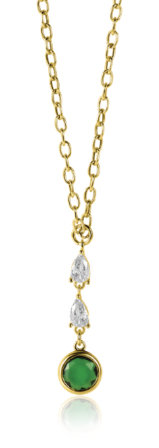 ZINZI zlv. collier gg.verg. fant groen/wit zirc.