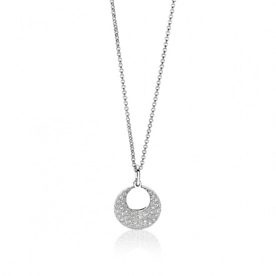 ZINZI silberne Kette 45cm mit Anhänger 17mm rund  weiß ZIC1572