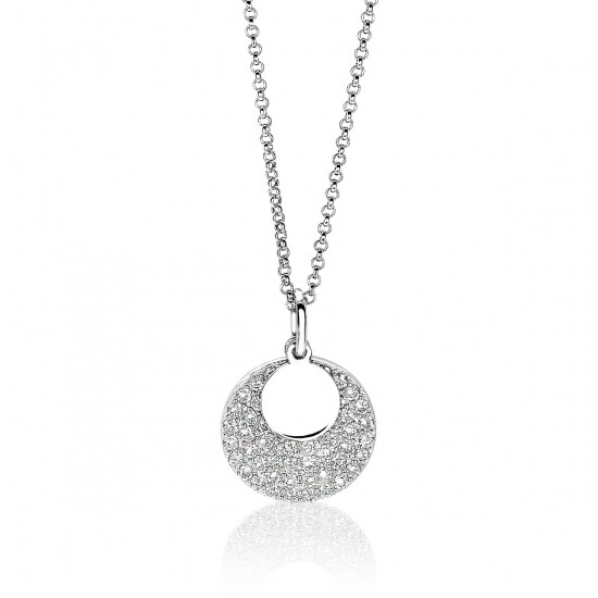 ZINZI silberne Kette 45cm mit Anhänger 17mm rund weiß ZIC1572