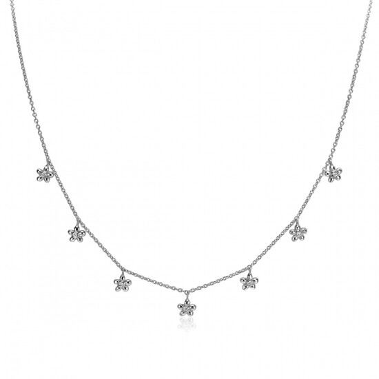 ZINZI zlv. collier met bloem hangertjes en zirc.