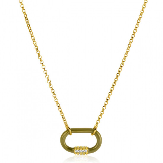 ZINZI zlv. collier met hanger olijfgroen met zirc.