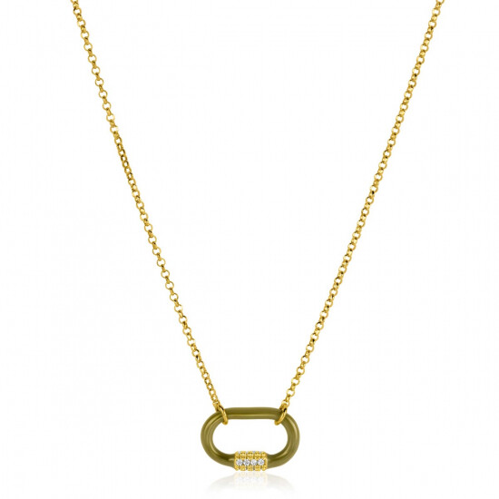 ZINZI zlv. collier met hanger olijfgroen met zirc.
