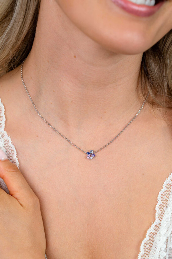 ZINZI zlv. collier fant.hanger roze paars blauw en cz