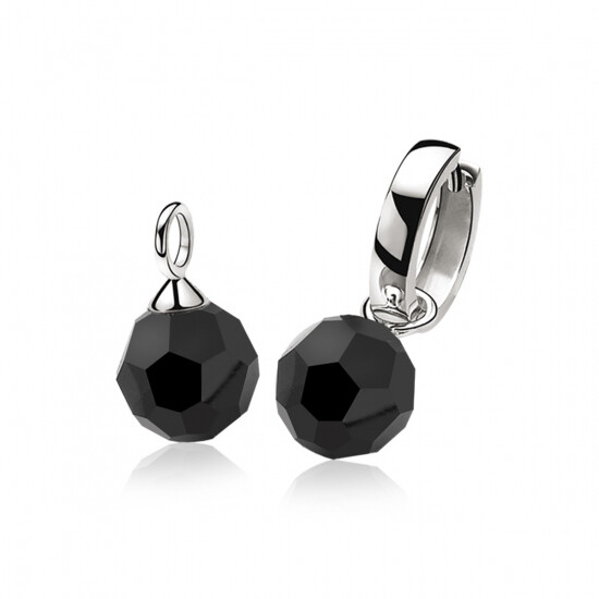 ZINZI zlv. creoolhangers zwarte bead rond 10mm