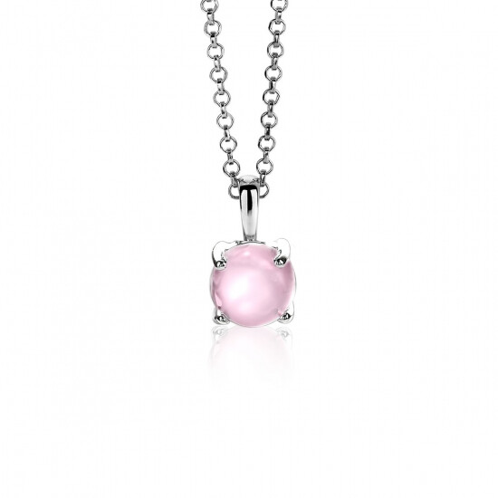 ZINZI zlv. hanger roze ronde steen glad