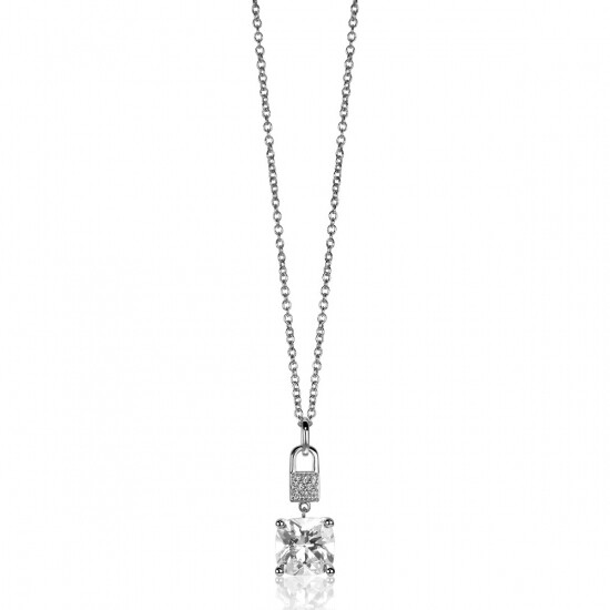 ZINZI Silberanhänger mit quadratischen weißen Zirkonia- und Pavé-Fassung 24mm ZIH2268