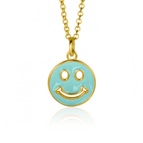 ZINZI zlv. hanger Smiley geel verguld turquoise