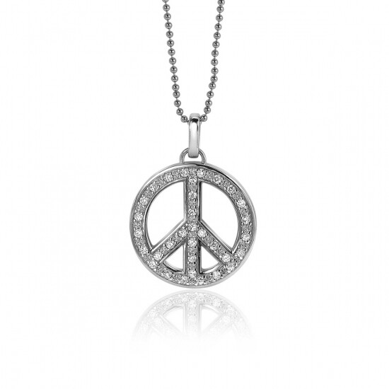 ZINZI silberner Peace-Anhänger 22 mm, besetzt mit weißen Zirkonias ZIH662
