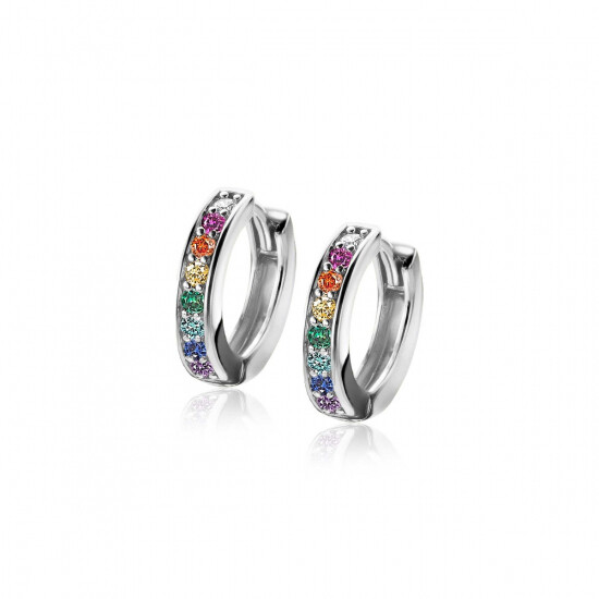ZINZI zlv. creolen 15x3mm rond regenboog zirc