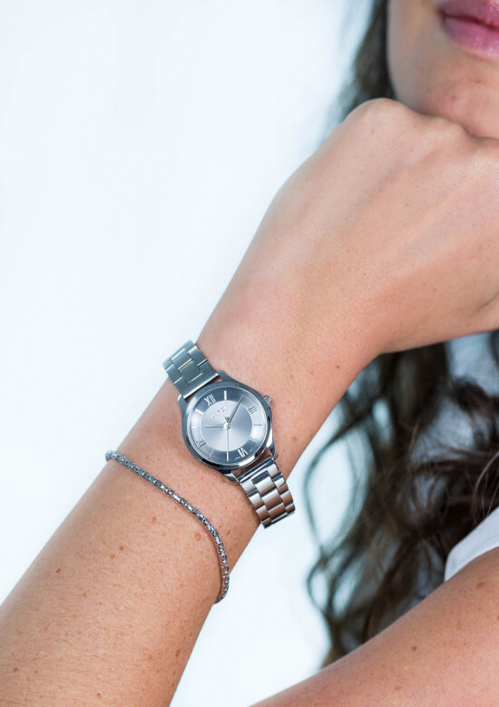 "ZINZI Classy Mini Uhr 30mm graues Zifferblatt Stahlgehäuse und Band ziw1224"