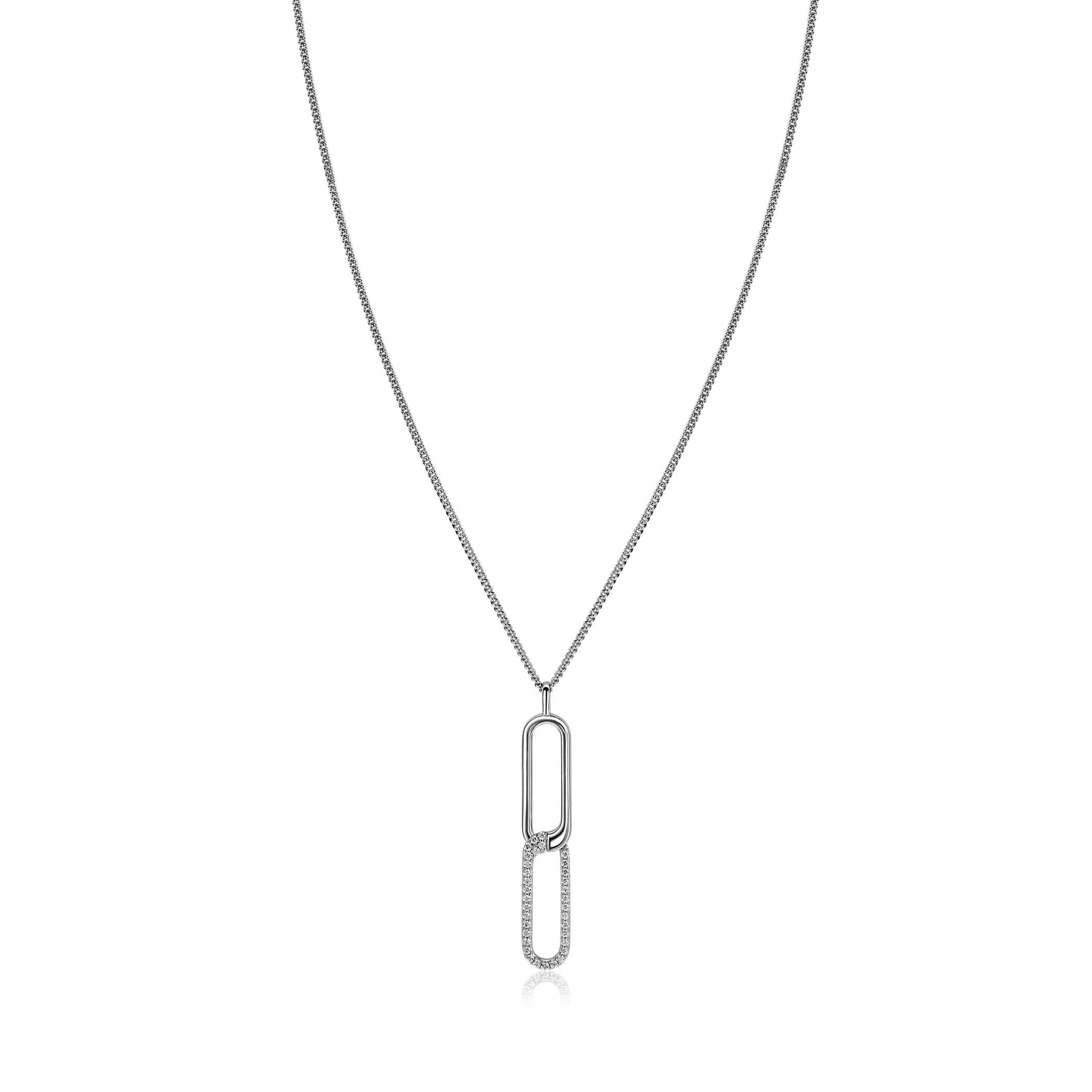 45cm Mart Visser by ZINZI Silber-Gourmetkette mit rechteckigem Gliederanhänger, besetzt mit weißen Zirkoniasteinen 40mm MVC28