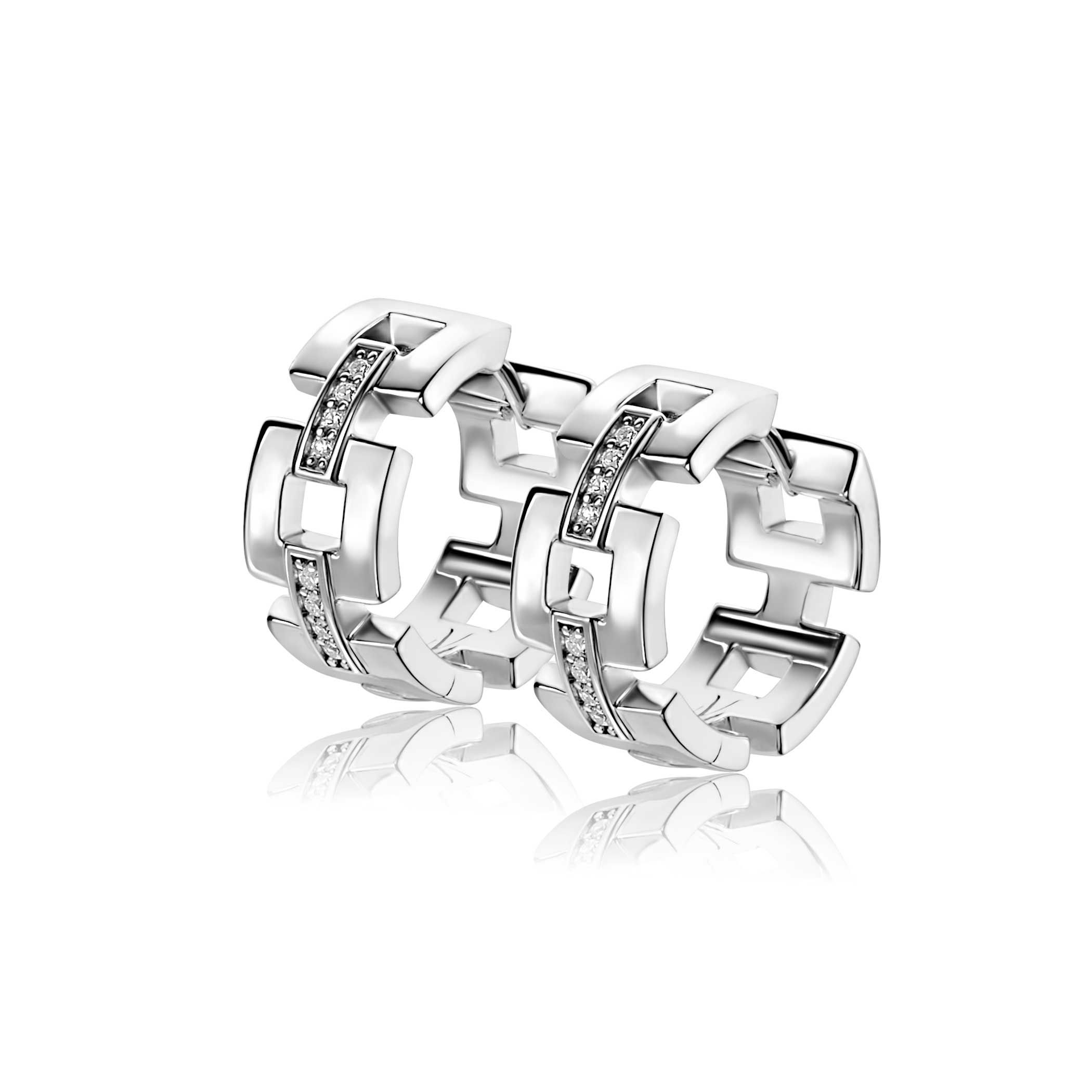 18mm Mart Visser by ZINZI Silber-Creolen mit quadratischen Gliedern und luxuriösem Scharnierverschluss, besetzt mit weißen Zirkoniasteinen MVCR27