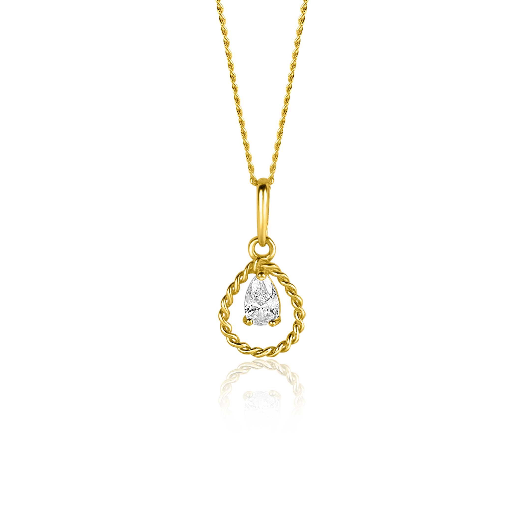 ZINZI GOLD hanger druppel gedraaid met peer zirc.