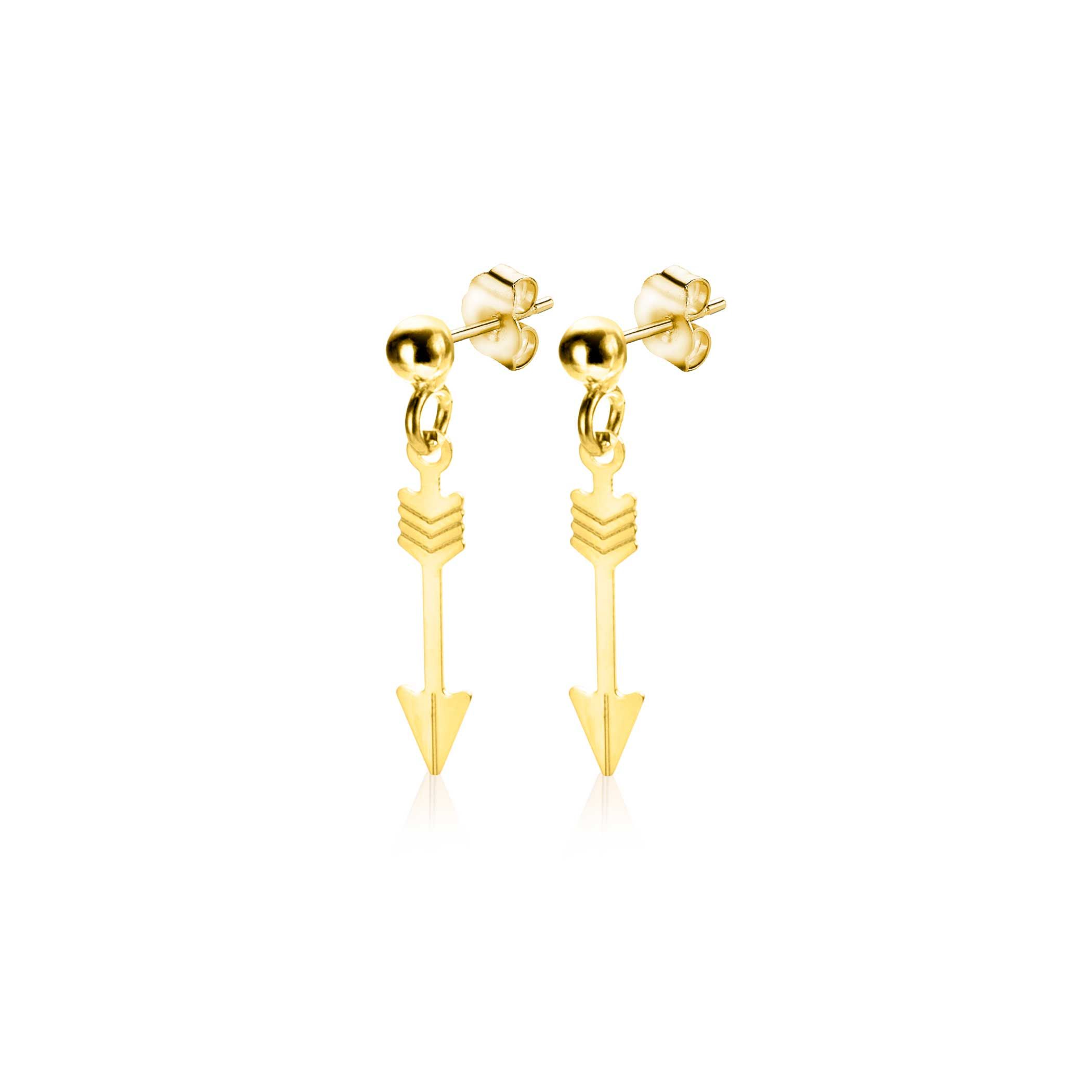 ZINZI GOLD oorstekers met hangend pijltje 22mm