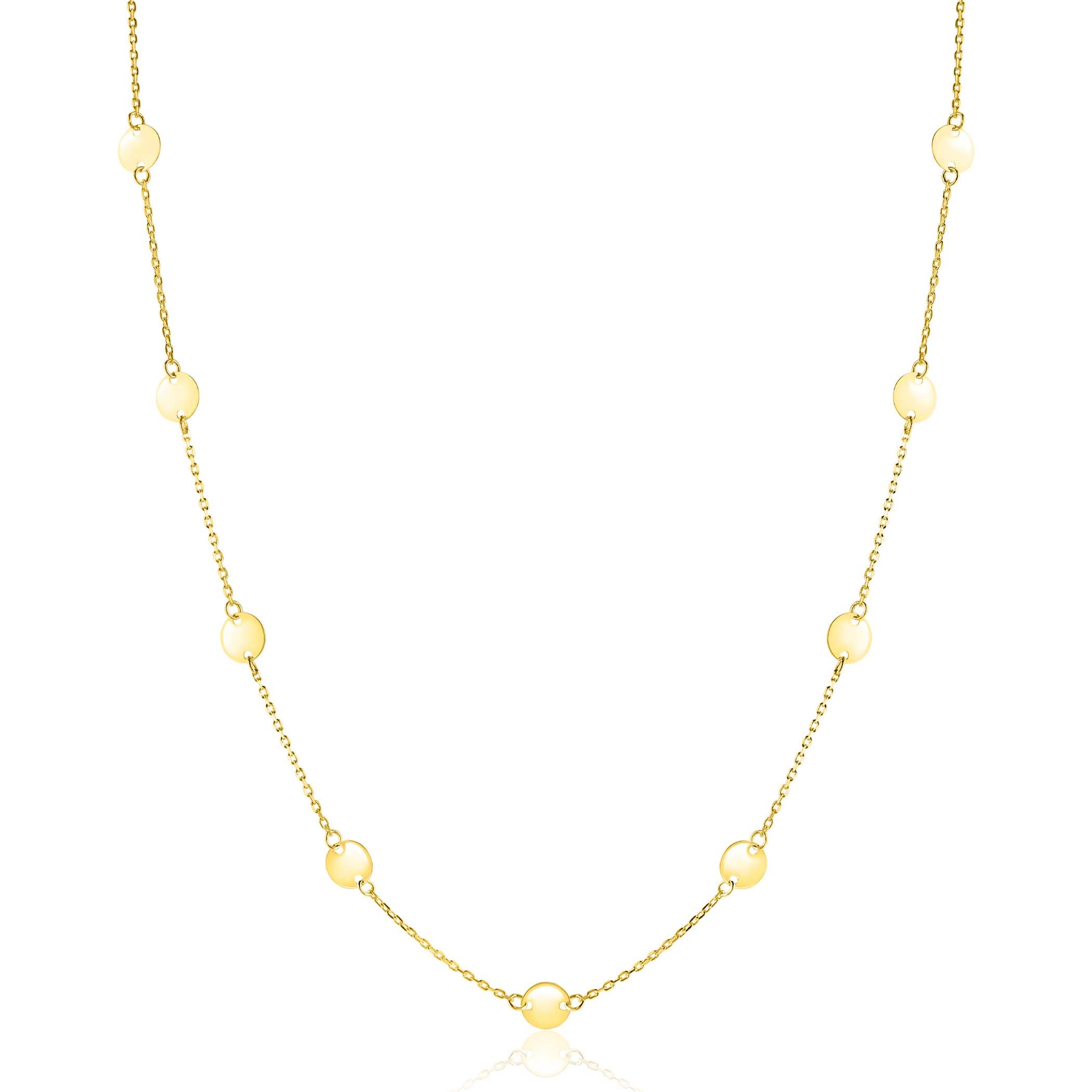 ZINZI Gold 14 Karat goldene Kette mit zarten Jasseron-Gliedern und neun runden glatten Plättchen, 5mm breit, 42-45cm ZGC503
