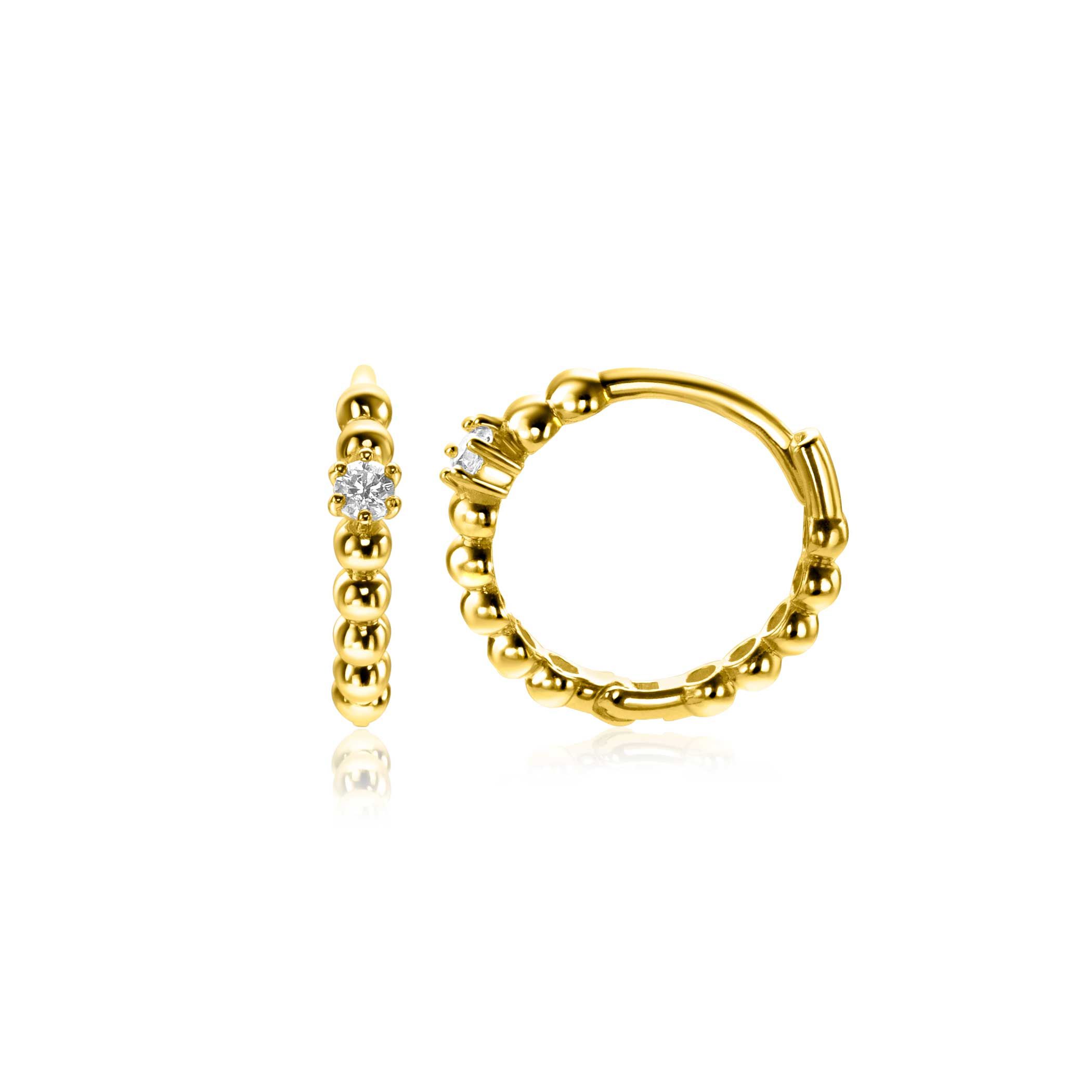13mm ZINZI Gold 14kt goldene Creolen mit Kugel-Design und einem runden weißen Zirkonia, mit luxuriösem Klappverschluss 13x2mm ZGO527