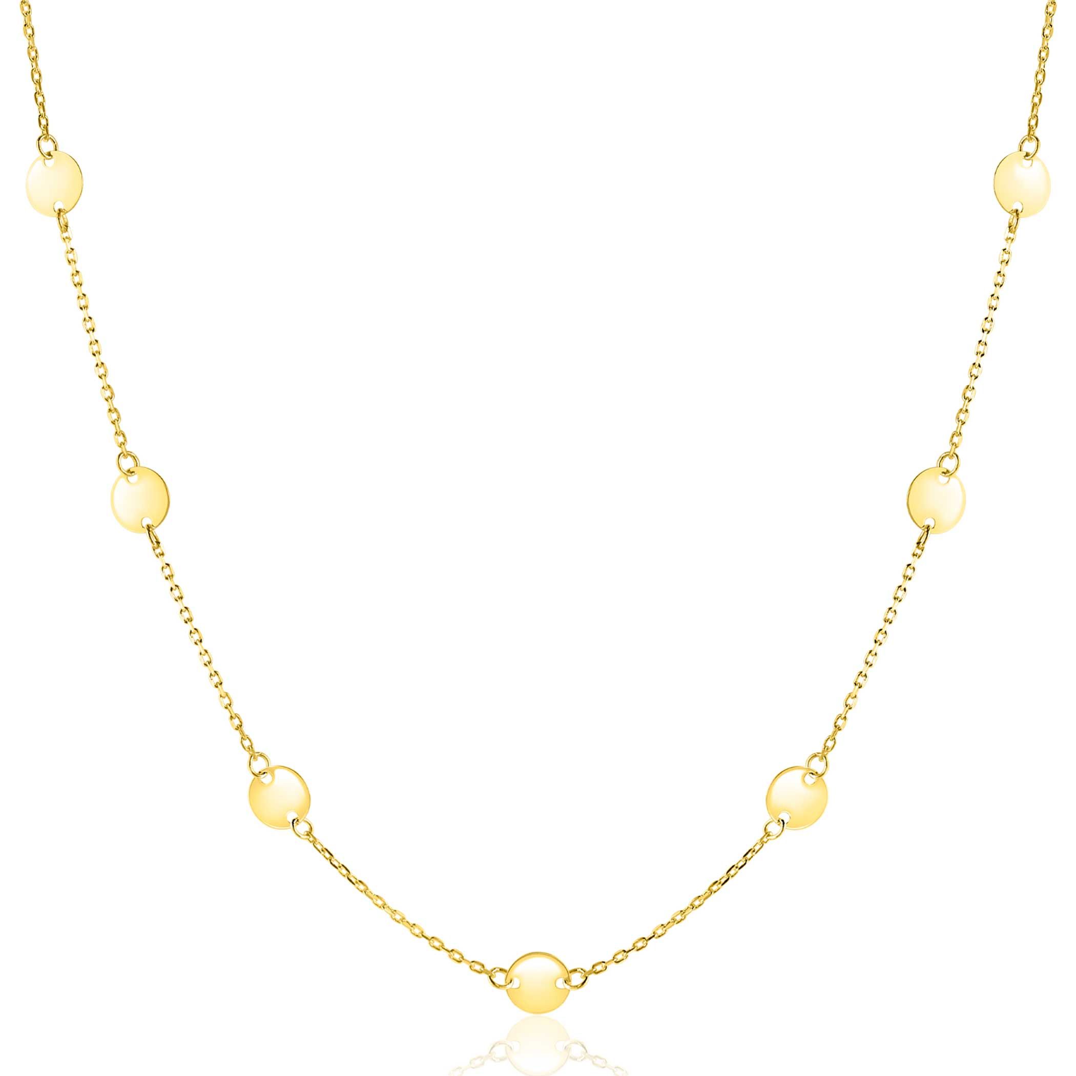 ZINZI Gold 14 Karat goldene Kette mit zarten Jasseron-Gliedern und neun runden glatten Plättchen, 5mm breit, 42-45cm ZGC503
