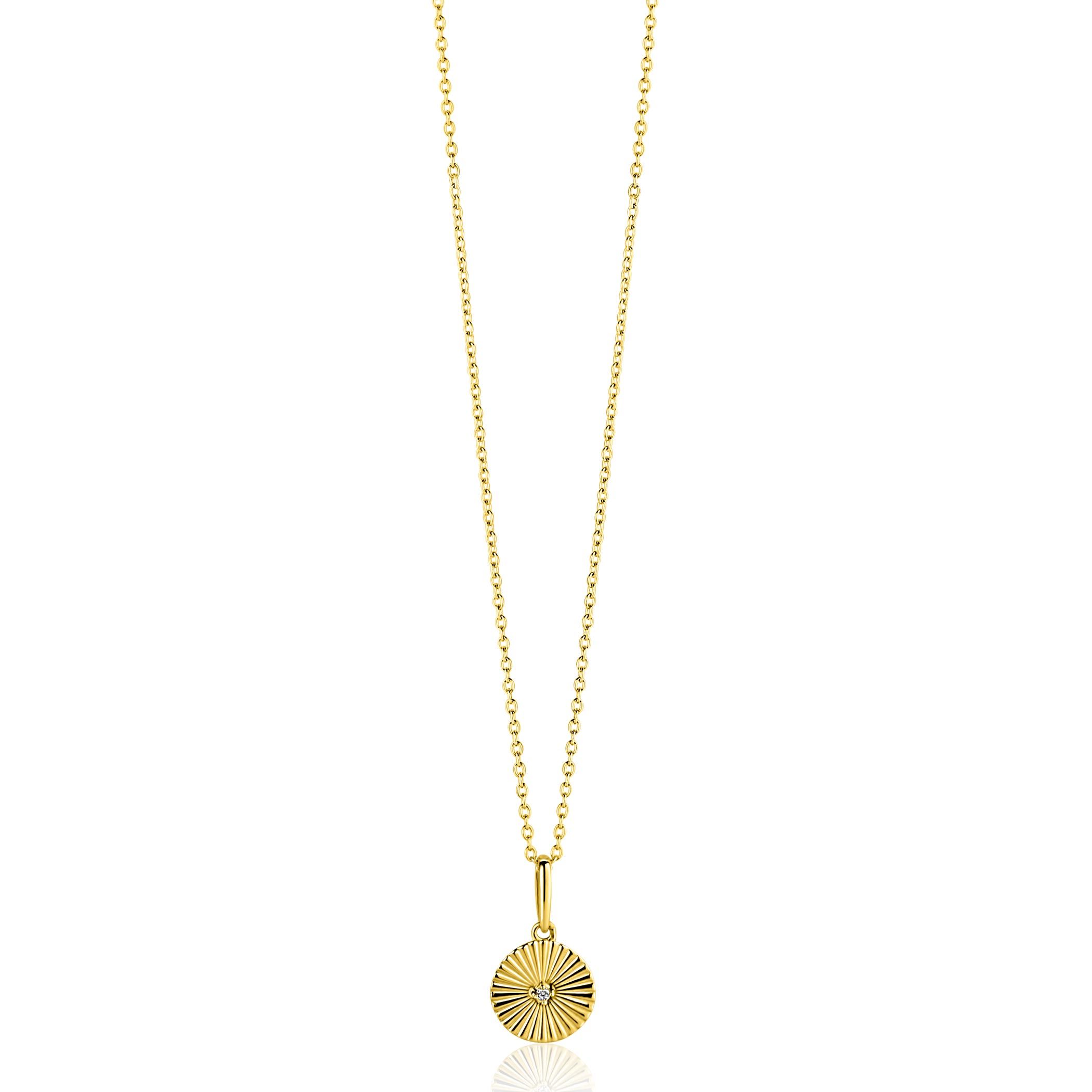 ZINZI GOLD hanger rond gediamanteerd en zirc. 8mm