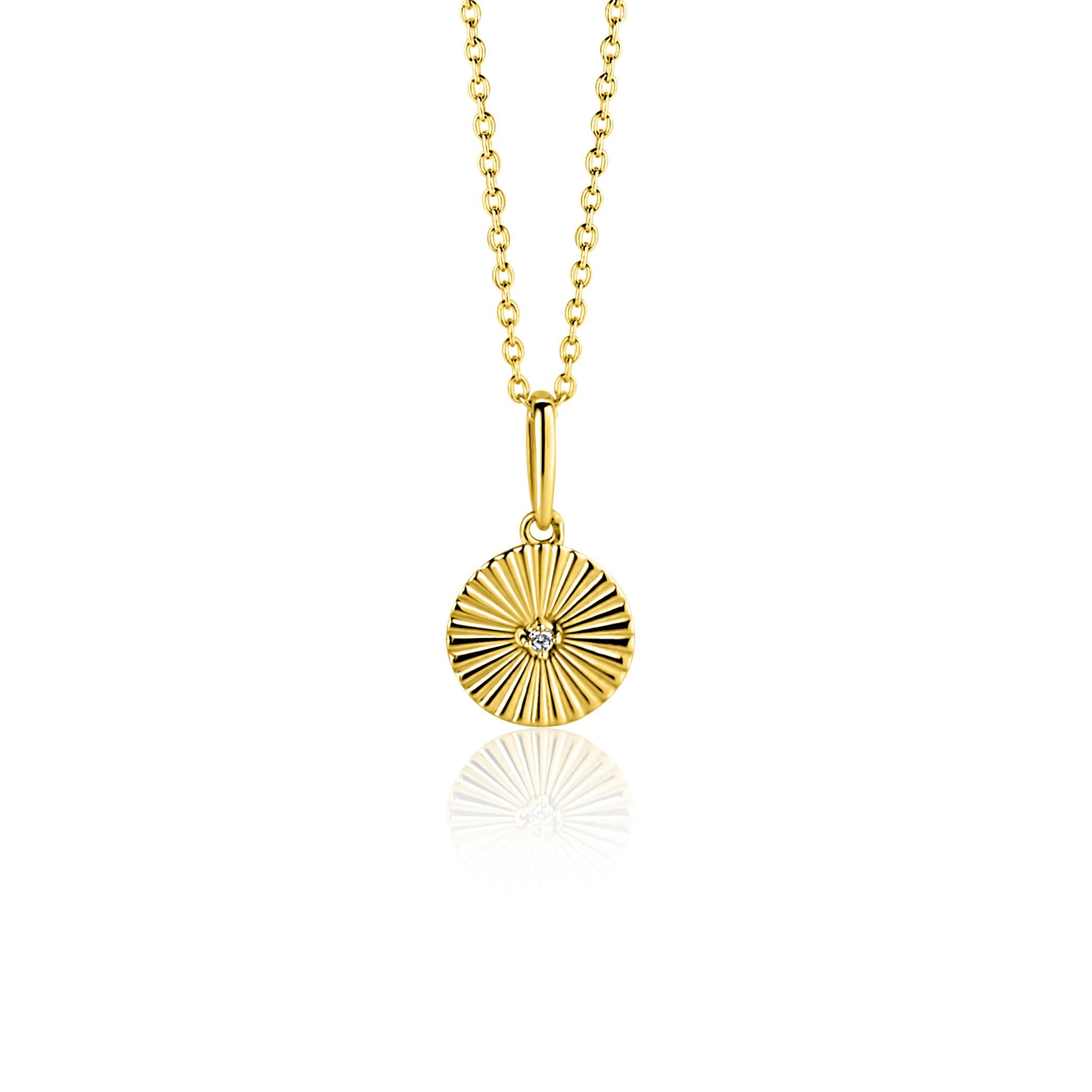 ZINZI GOLD hanger rond gediamanteerd en zirc. 8mm