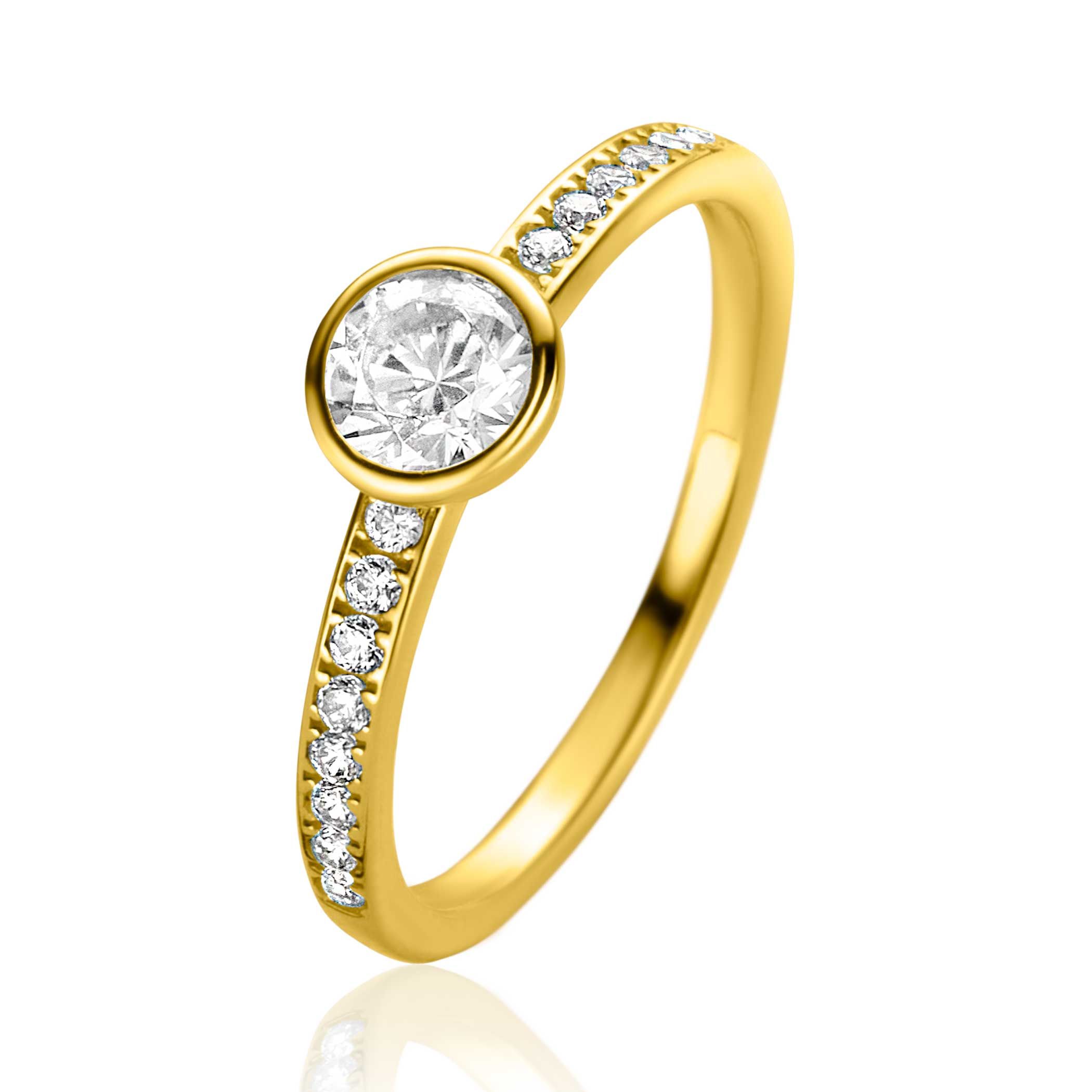 ZINZI Gold ring zirc.in scheen en ronde zirc.mt.54