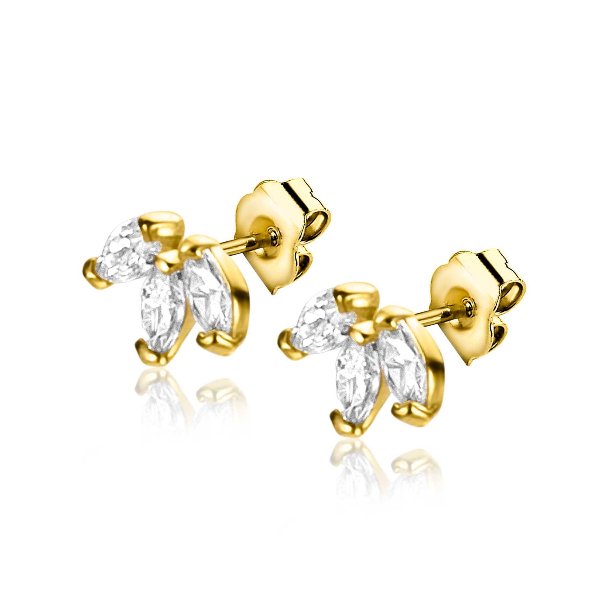 ZINZI GOLD oorknopjes 3x markies zirc.waaiervorm
