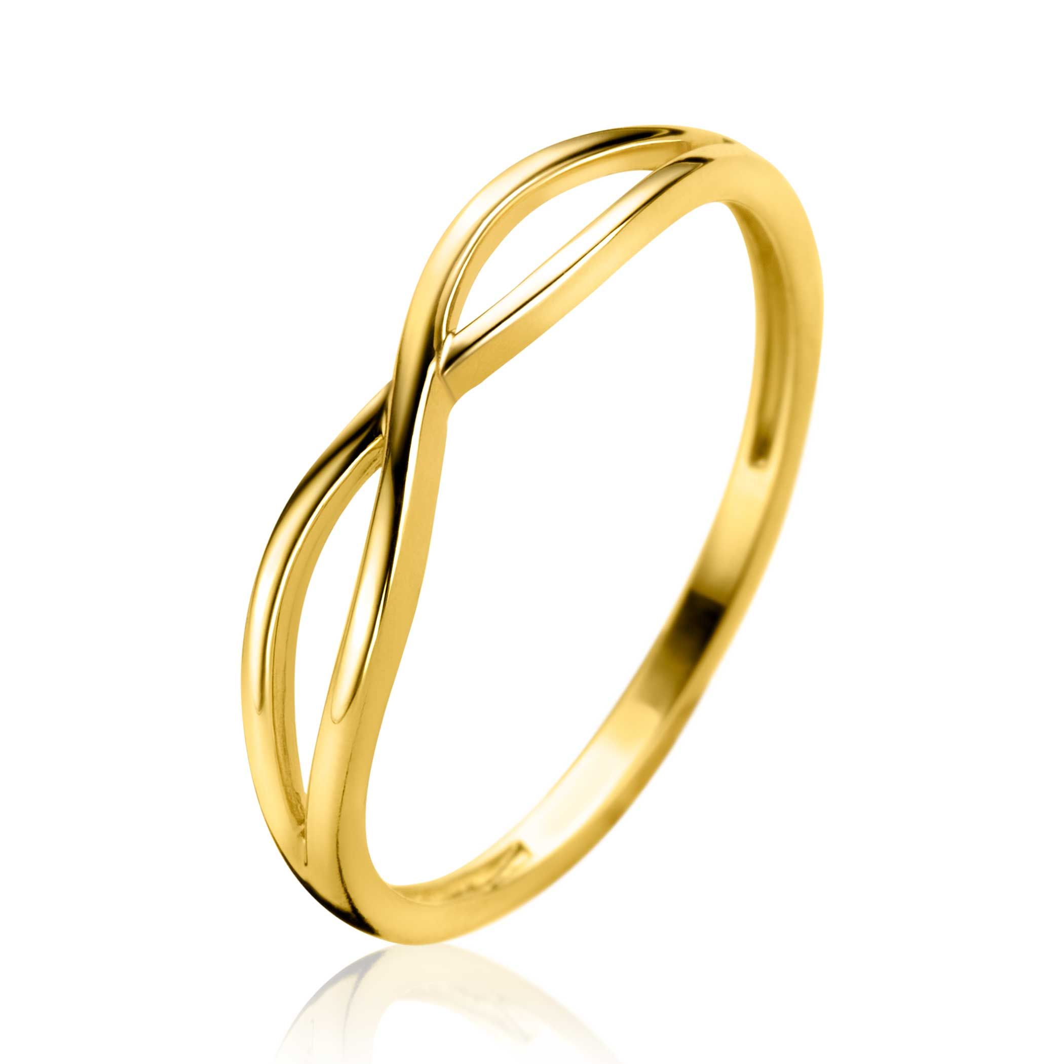 ZINZI Gold 14kt Cross-Over-Ring mit zwei sich kreuzenden, glatten Bändern ZGR534