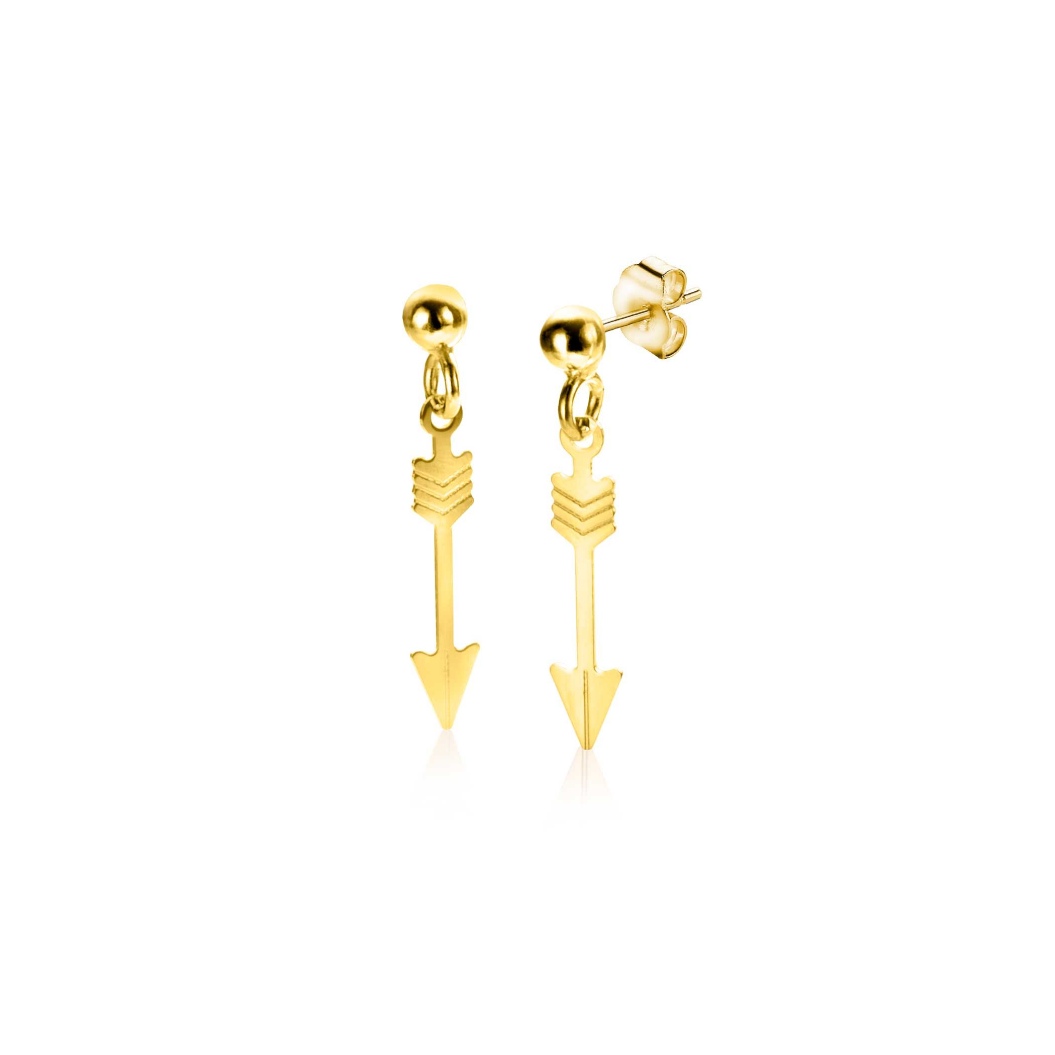 ZINZI GOLD oorstekers met hangend pijltje 22mm