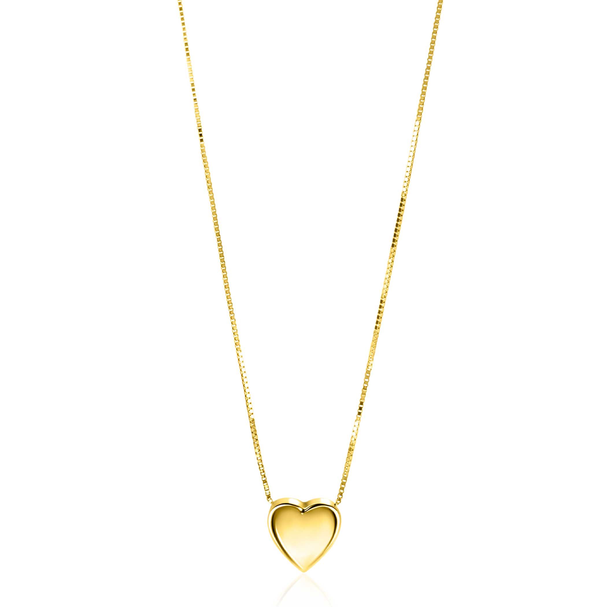 ZINZI Gold 14-karätige Goldvenezianerkette, 45 cm lang, mit einem eleganten glatten Herzanhänger von 7 mm. ZGC486