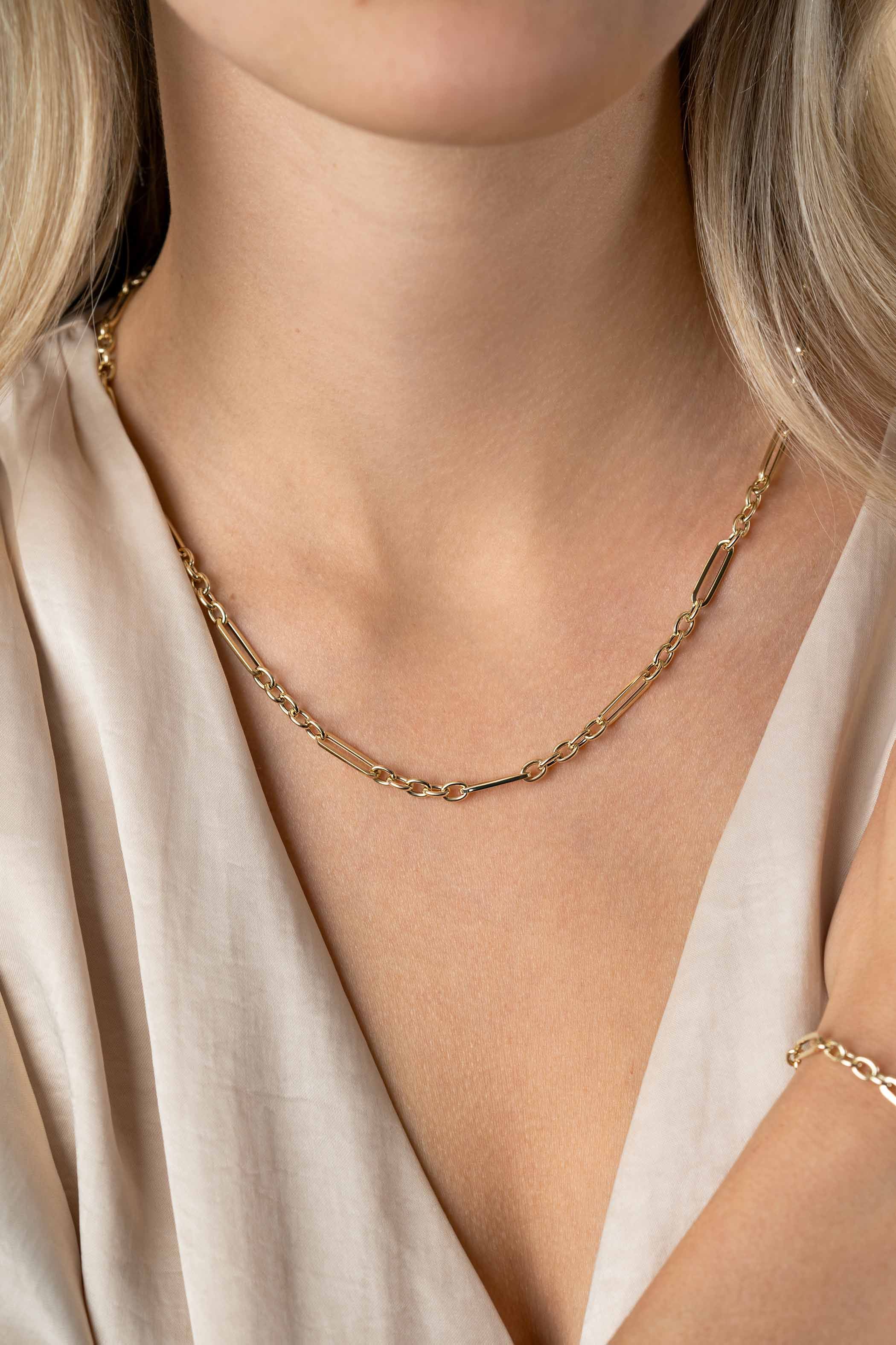 ZINZI GOLD collier paperclip en ovale schakels 45cm