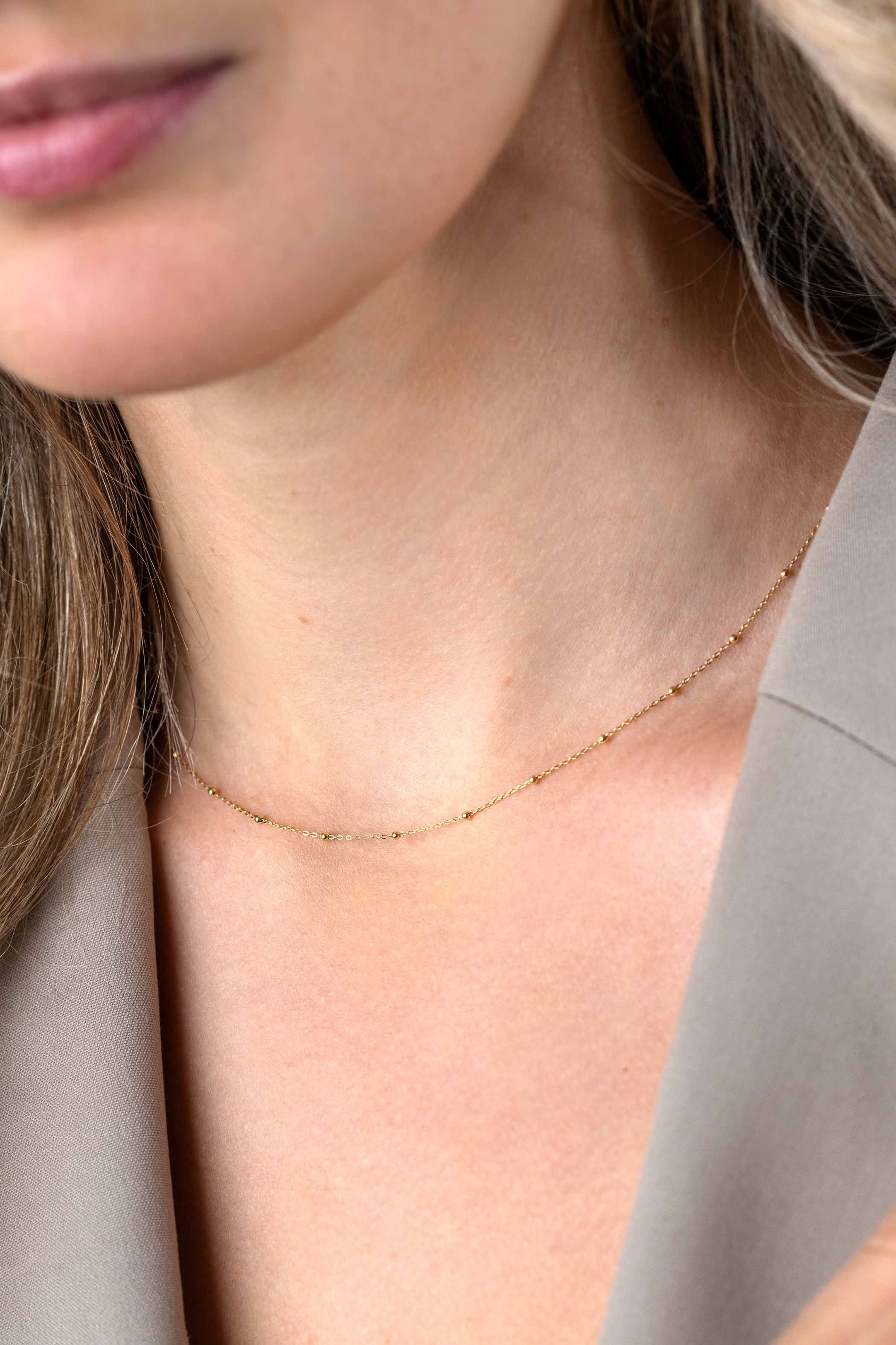 ZINZI Gold 14 Karat goldene Gliederkette mit Kügelchen 1,5mm breit, Länge 40-45cm ZGC489
