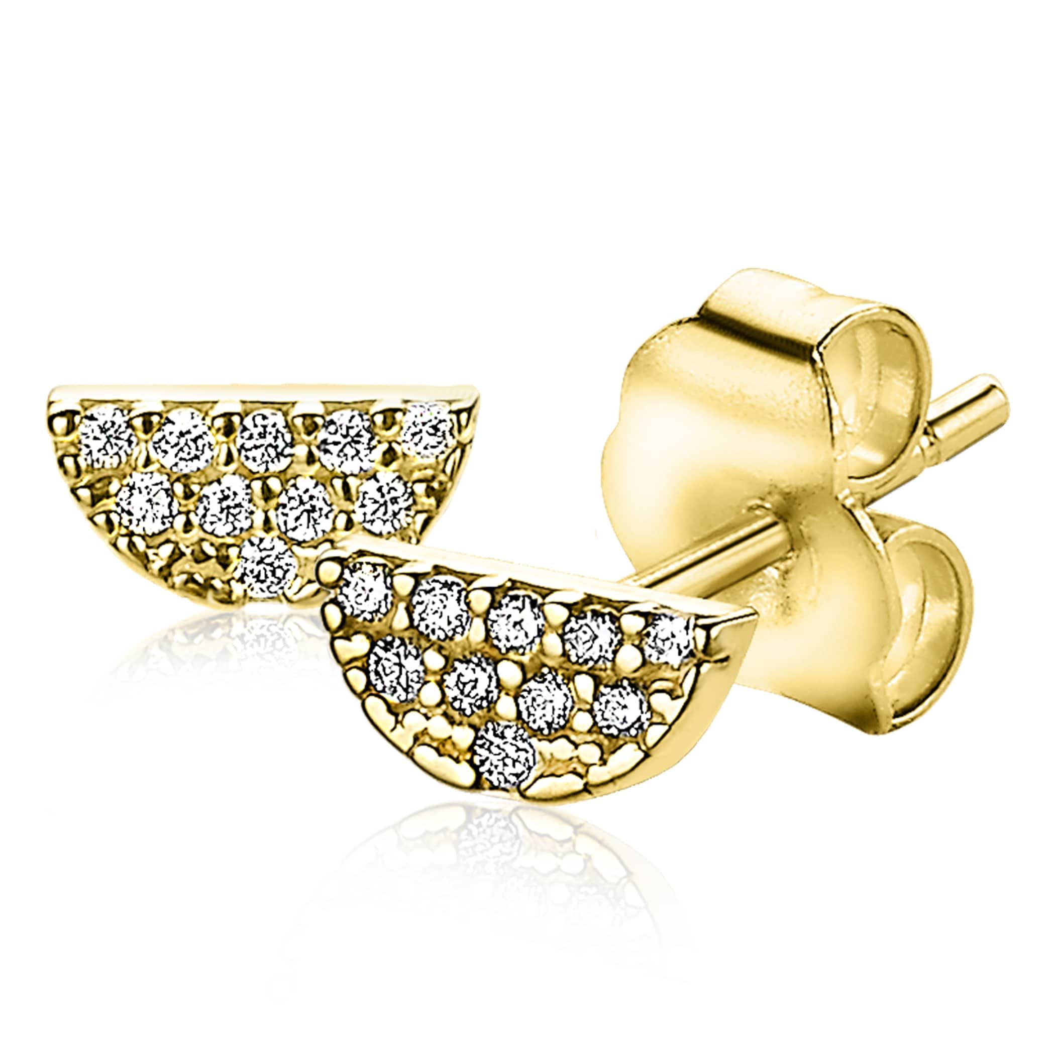 ZINZI Gold 14 Karat Gold Ohrstecker Halbmond weißer Zirkonia ZGO220