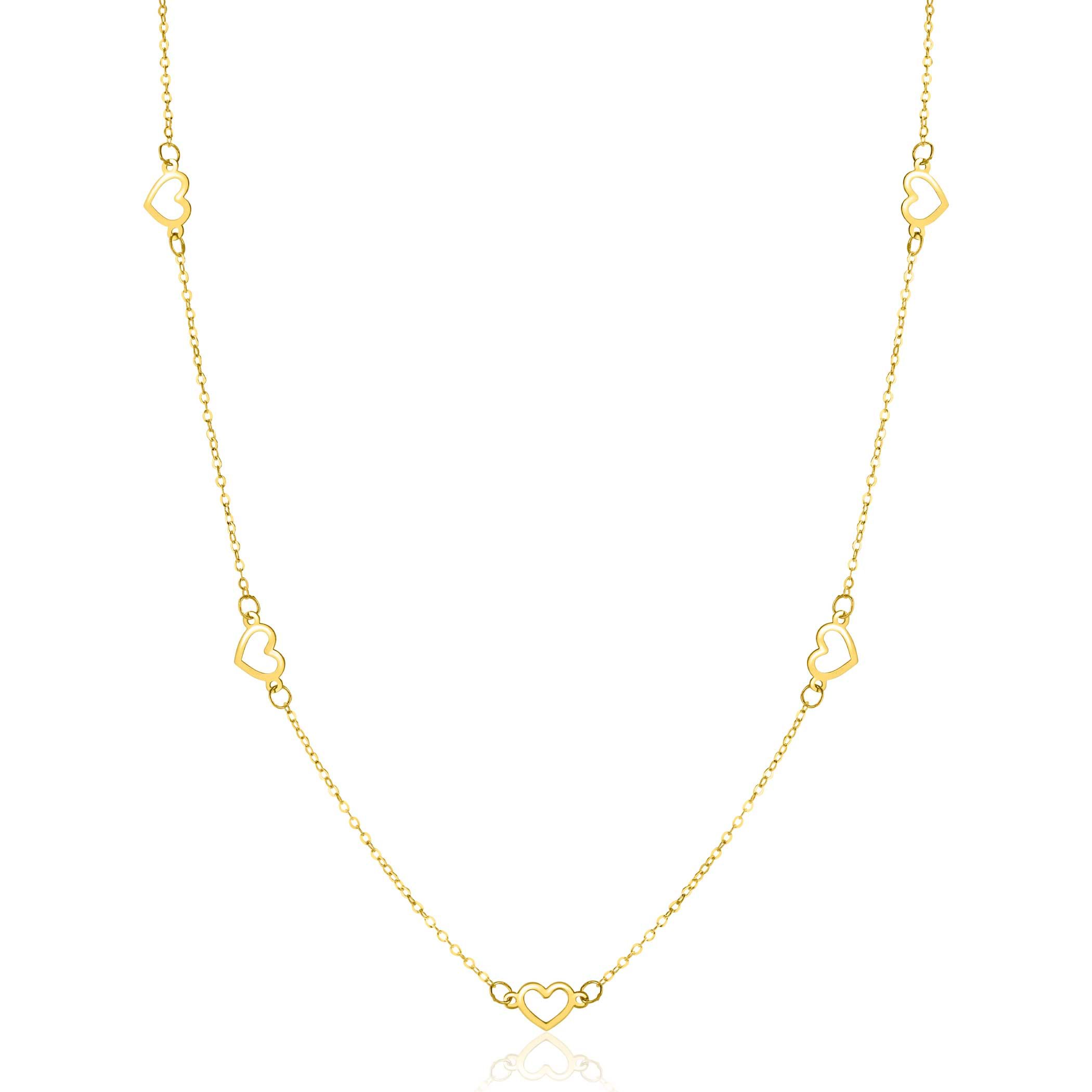ZINZI Gold 14 Karat goldene Kette mit zarten Jasseron-Gliedern und fünf offenen Herzen, 5mm breit, 42-45cm ZGC504
