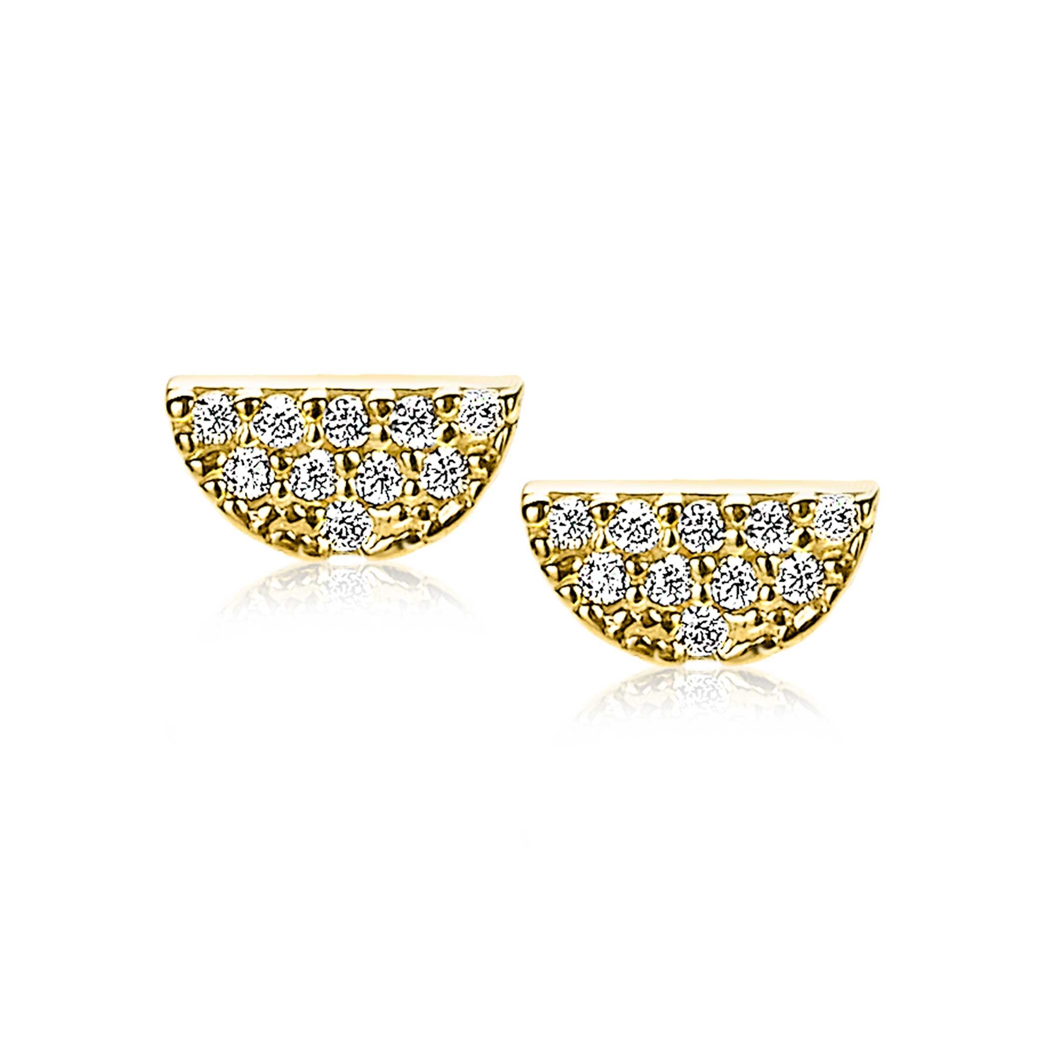 ZINZI Gold 14 Karat Gold Ohrstecker Halbmond weißer Zirkonia ZGO220