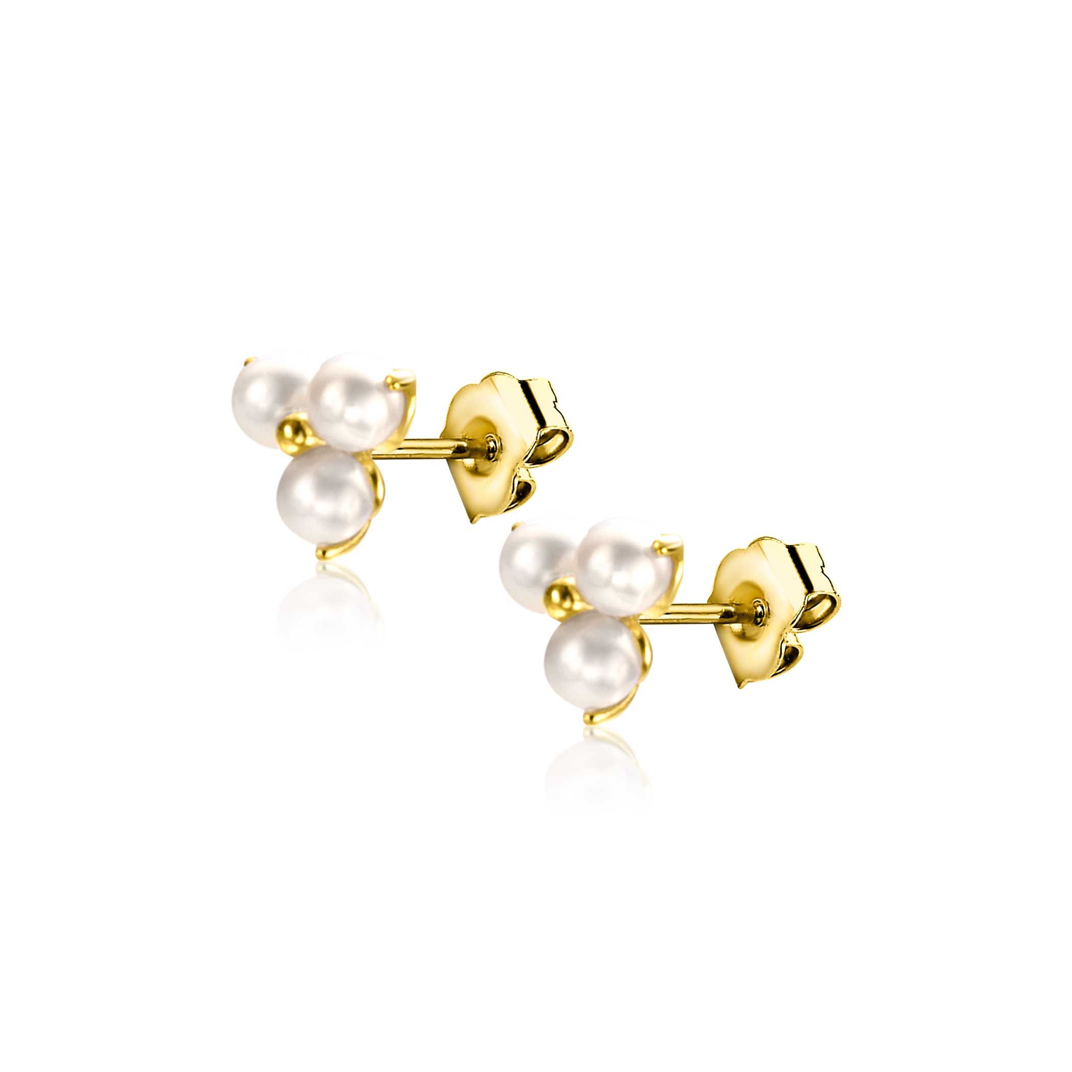 ZINZI GOLD oorknopjes drie pareltjes