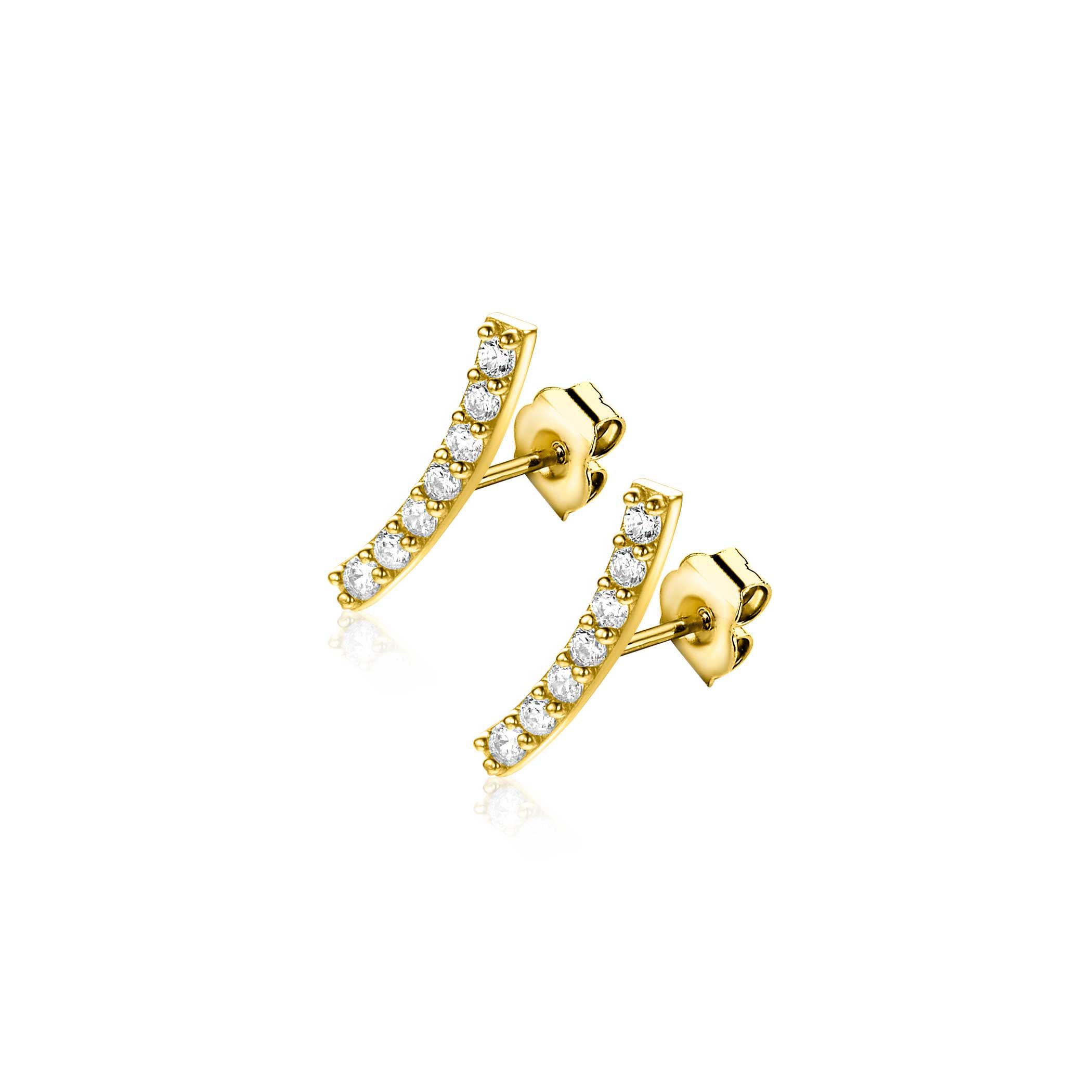 11mm ZINZI Gold 14kt goldene Ohrstecker im Viertelkreis, besetzt mit sieben weißen Zirkonias ZGO517
