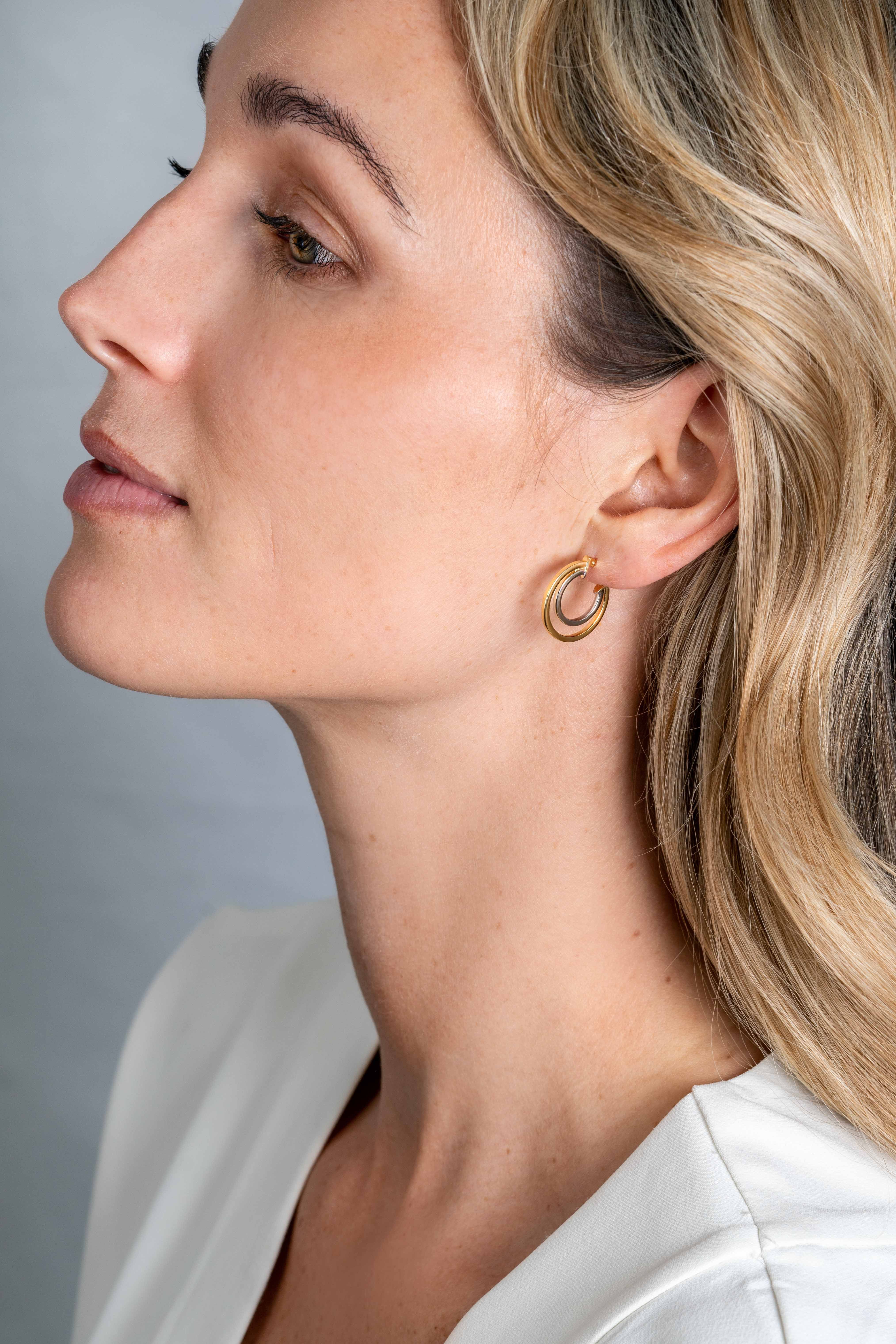 ZINZI GOLD oorringen bicolor 2 ringen 18-12x1.5mm