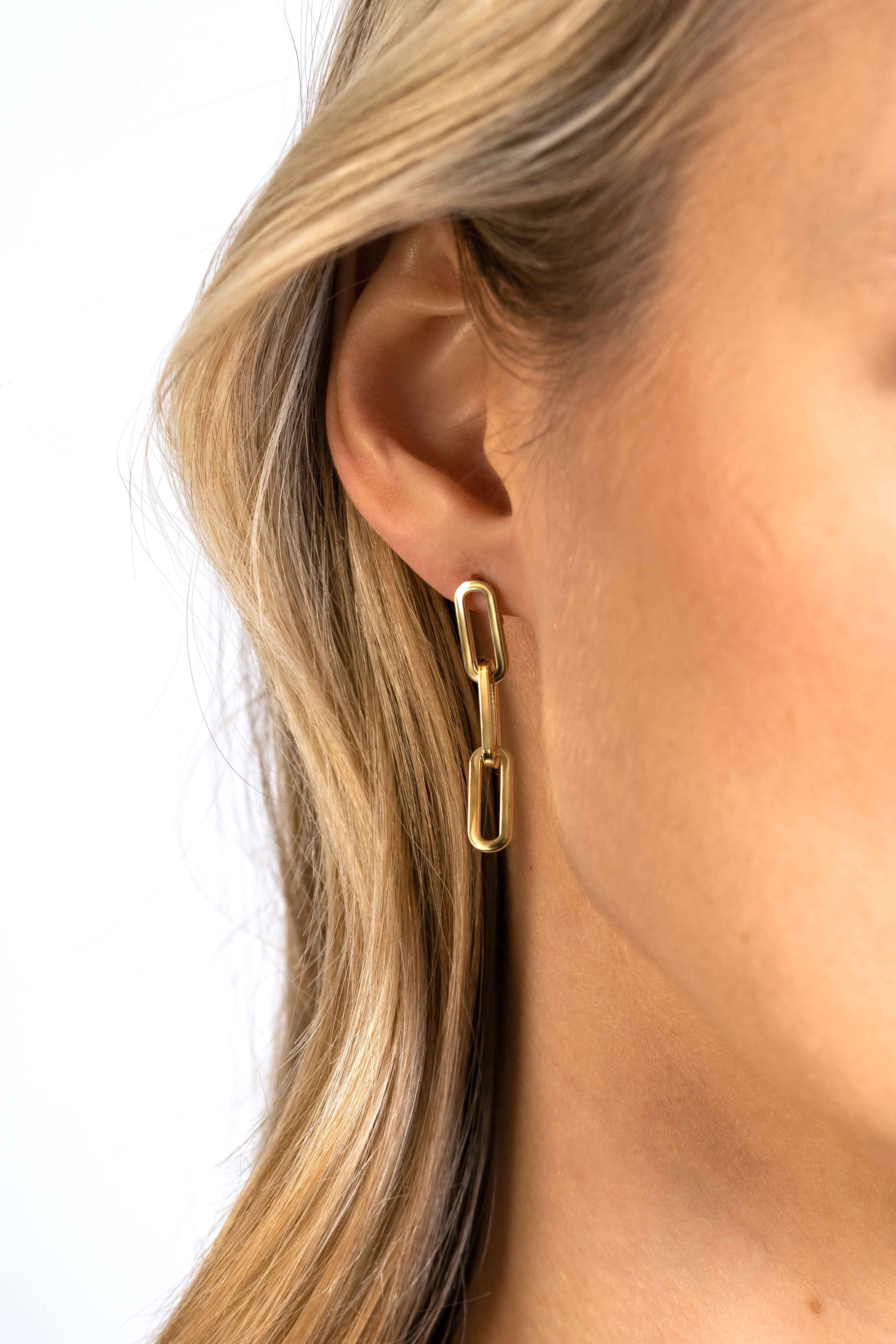 ZINZI GOLD oorsteker 3x paperclip schakel 34mm