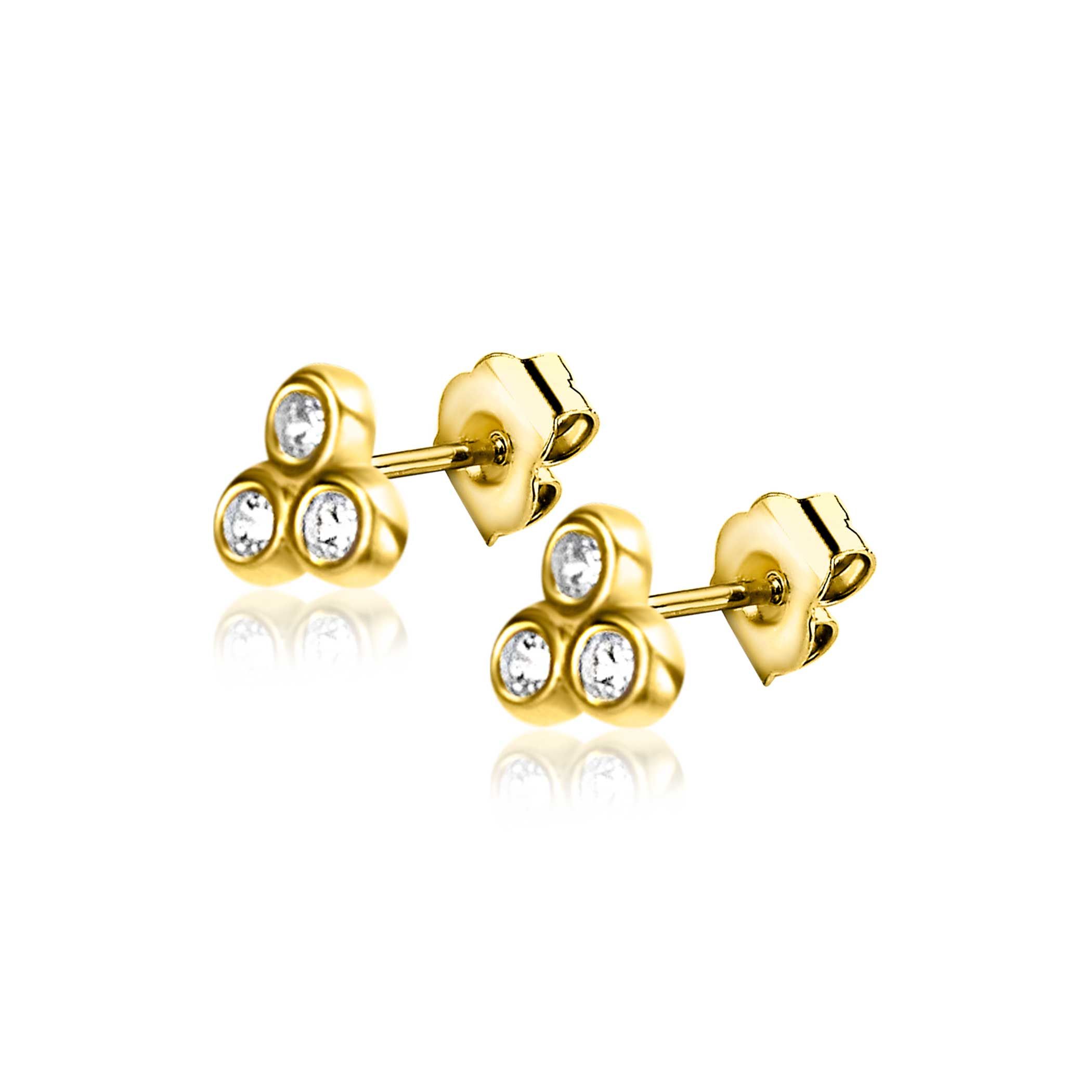 ZINZI GOLD oorknopje 3x zirconia in driehoek vorm