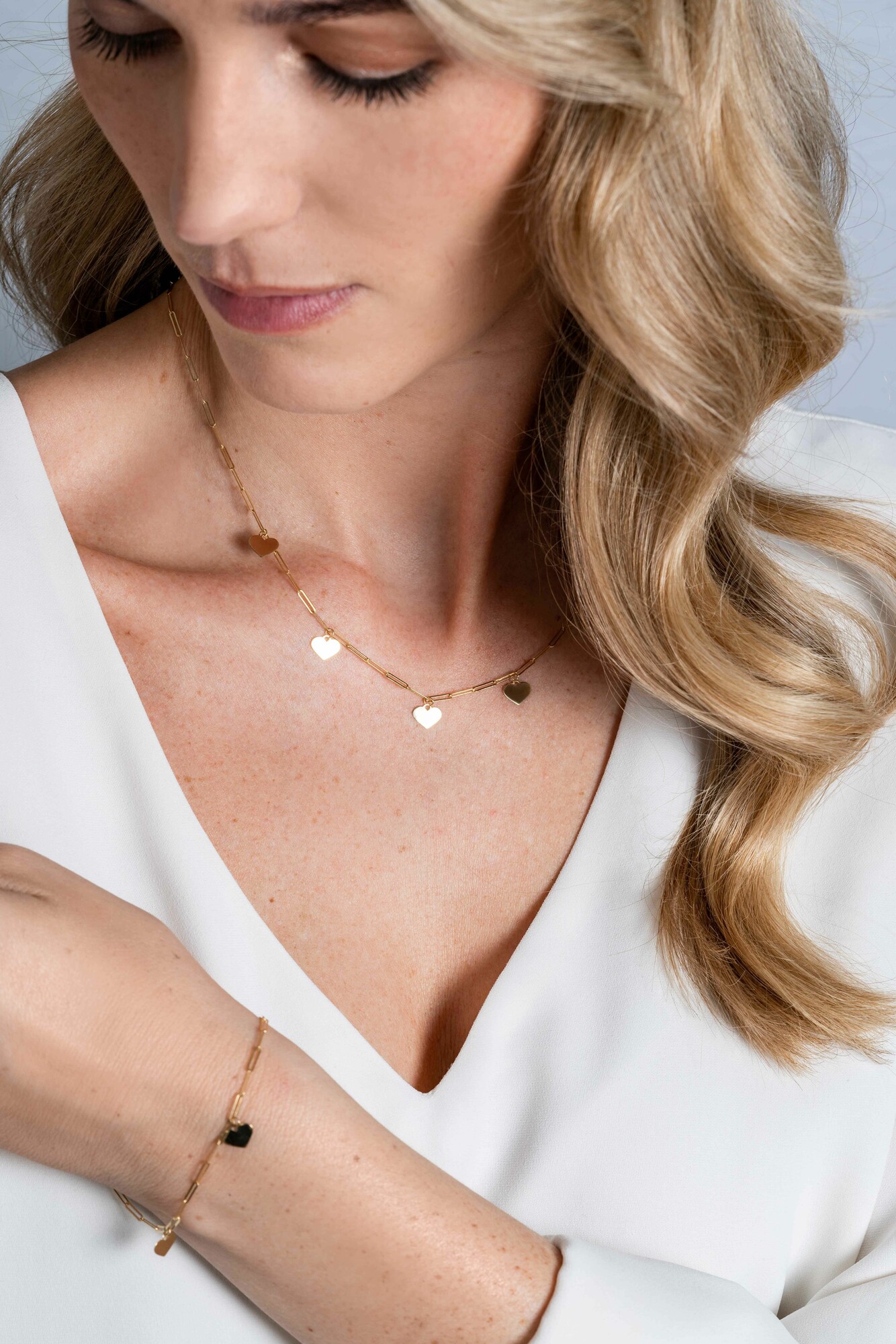 ZINZI GOLD collier paperclip met hart hangertjes