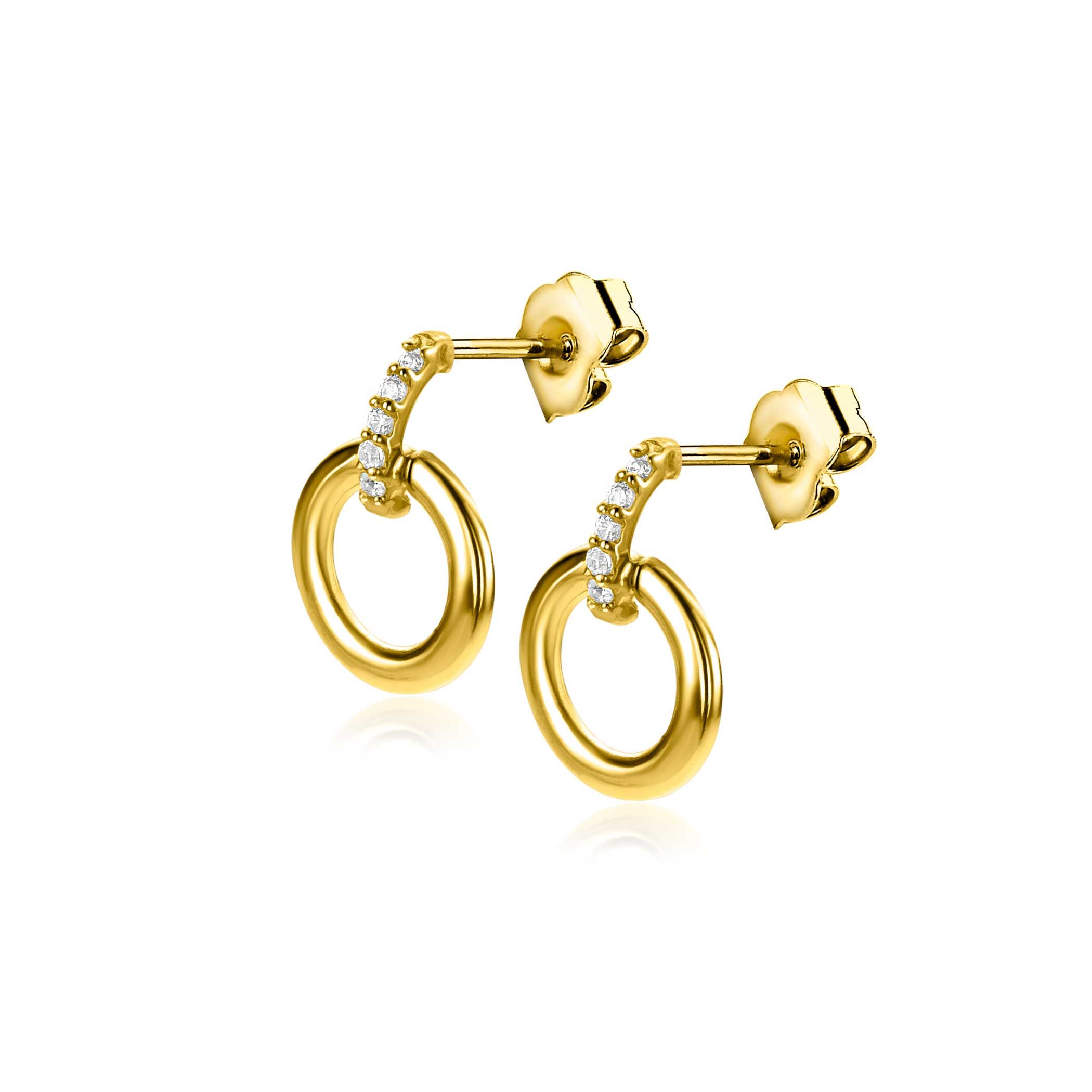 11mm ZINZI Gold 14kt goldene runde Ohrstecker, deren Spitze mit weißen Zirkonias besetzt ist ZGO512