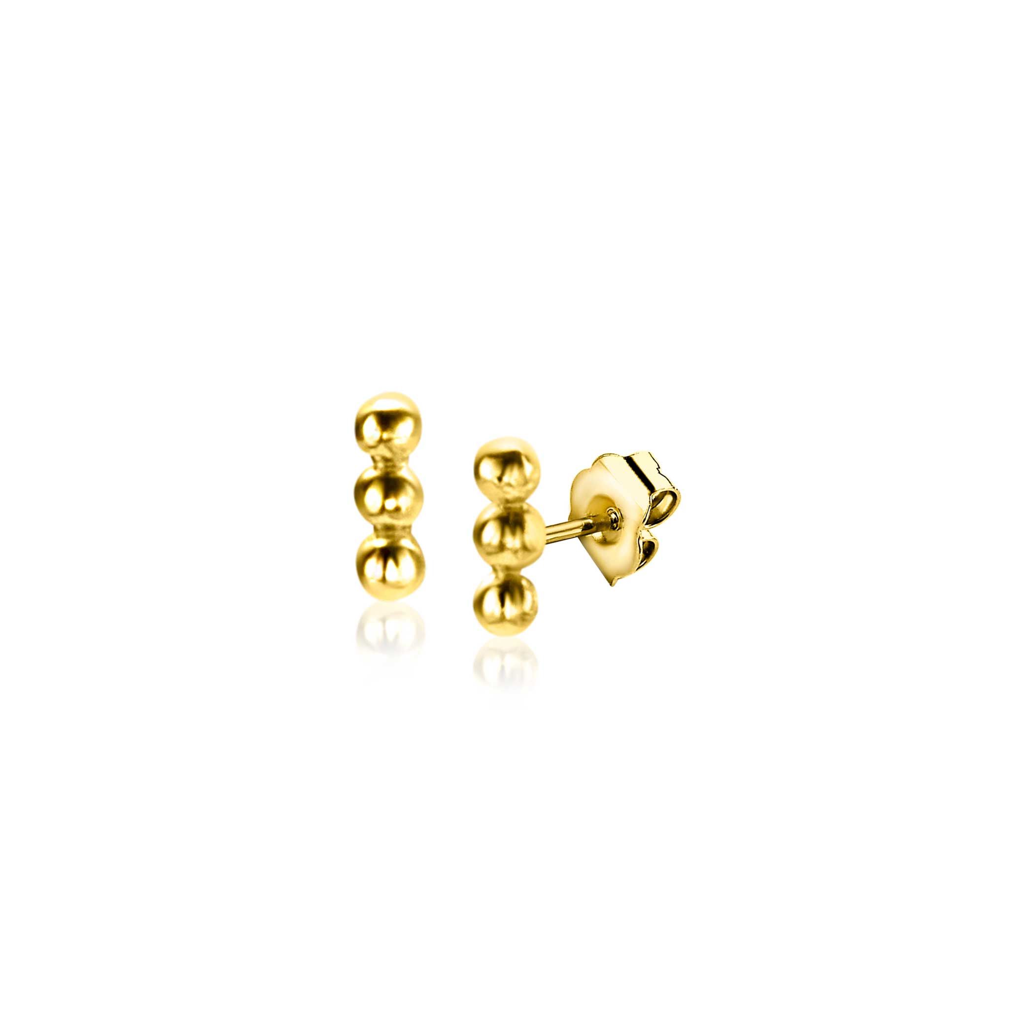 ZINZI GOLD oorknopjes staafje van 3 bolletjes
