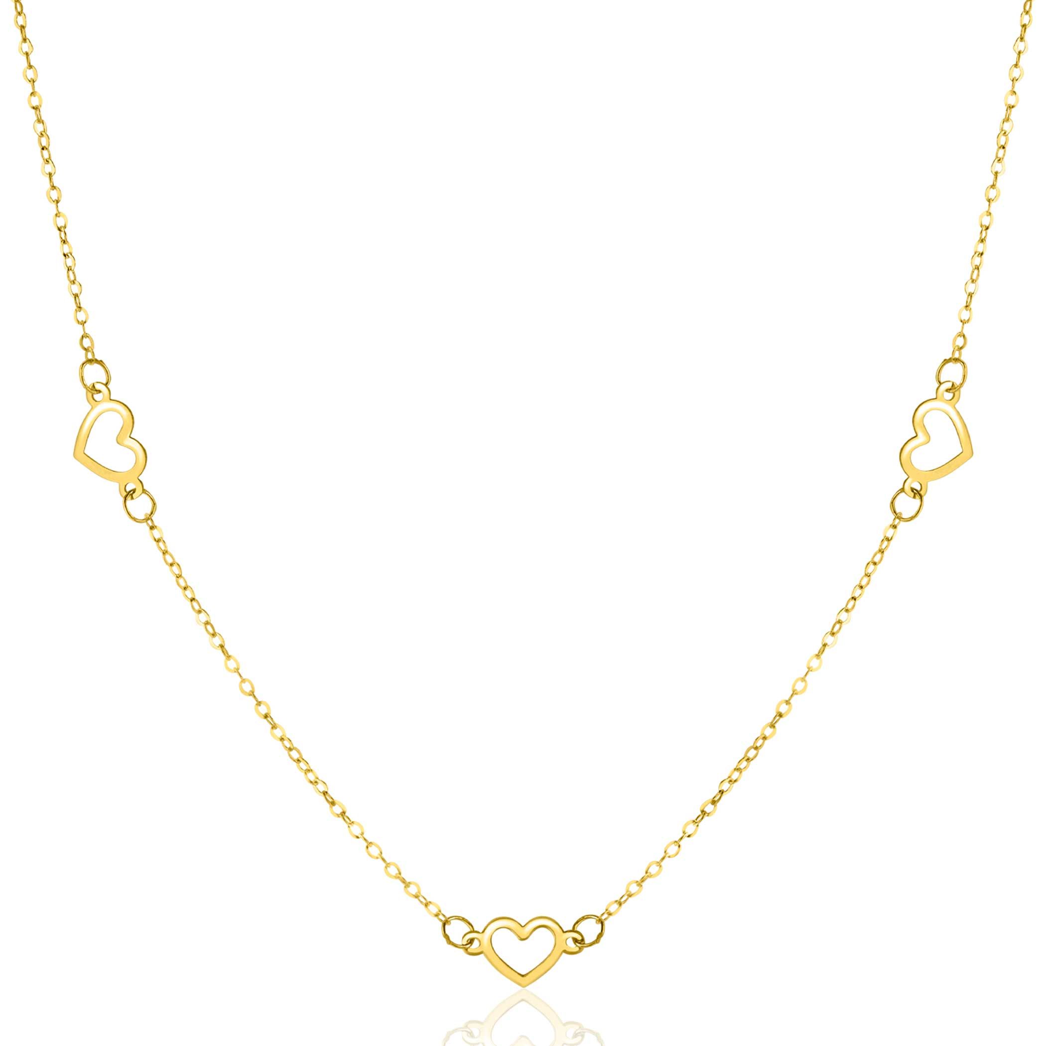 ZINZI Gold 14 Karat goldene Kette mit zarten Jasseron-Gliedern und fünf offenen Herzen, 5mm breit, 42-45cm ZGC504
