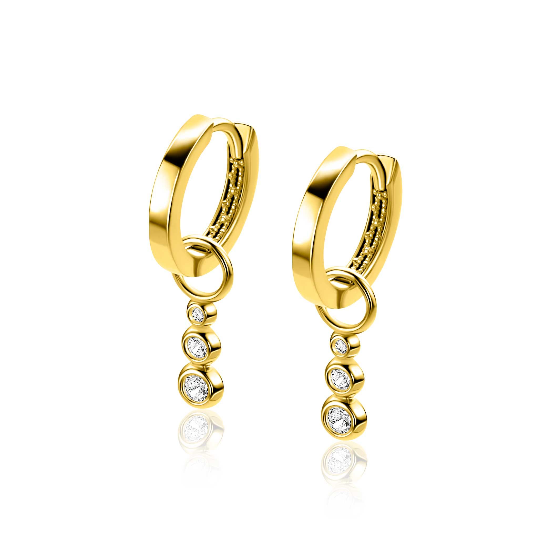 ZINZI GOLD oorbedels 3x zirc.aflopend in kastje