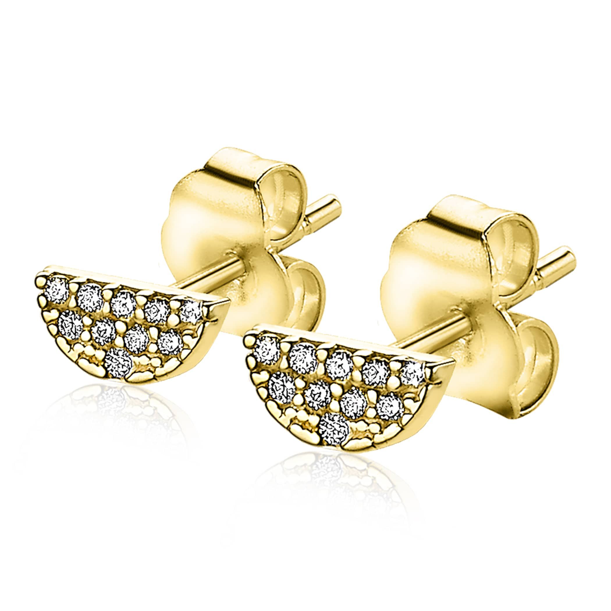 ZINZI Gold 14 Karat Gold Ohrstecker Halbmond weißer Zirkonia ZGO220