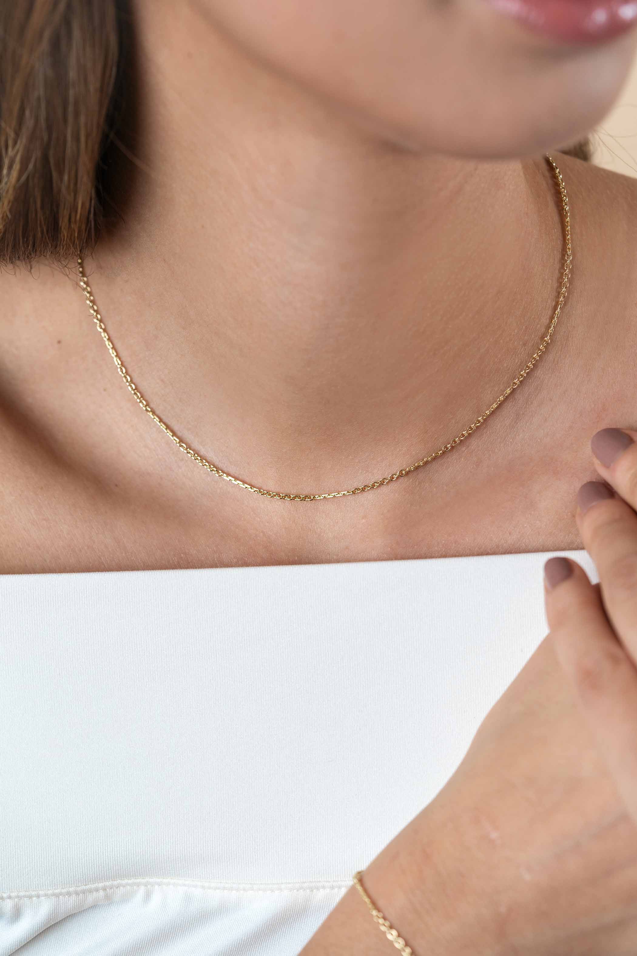ZINZI Gold 14 Karat massiv goldene Kette mit bearbeiteten gedrehten Stäbchen und feinen Jasseron-Gliedern, 2mm breit, 41-43cm ZGC500
