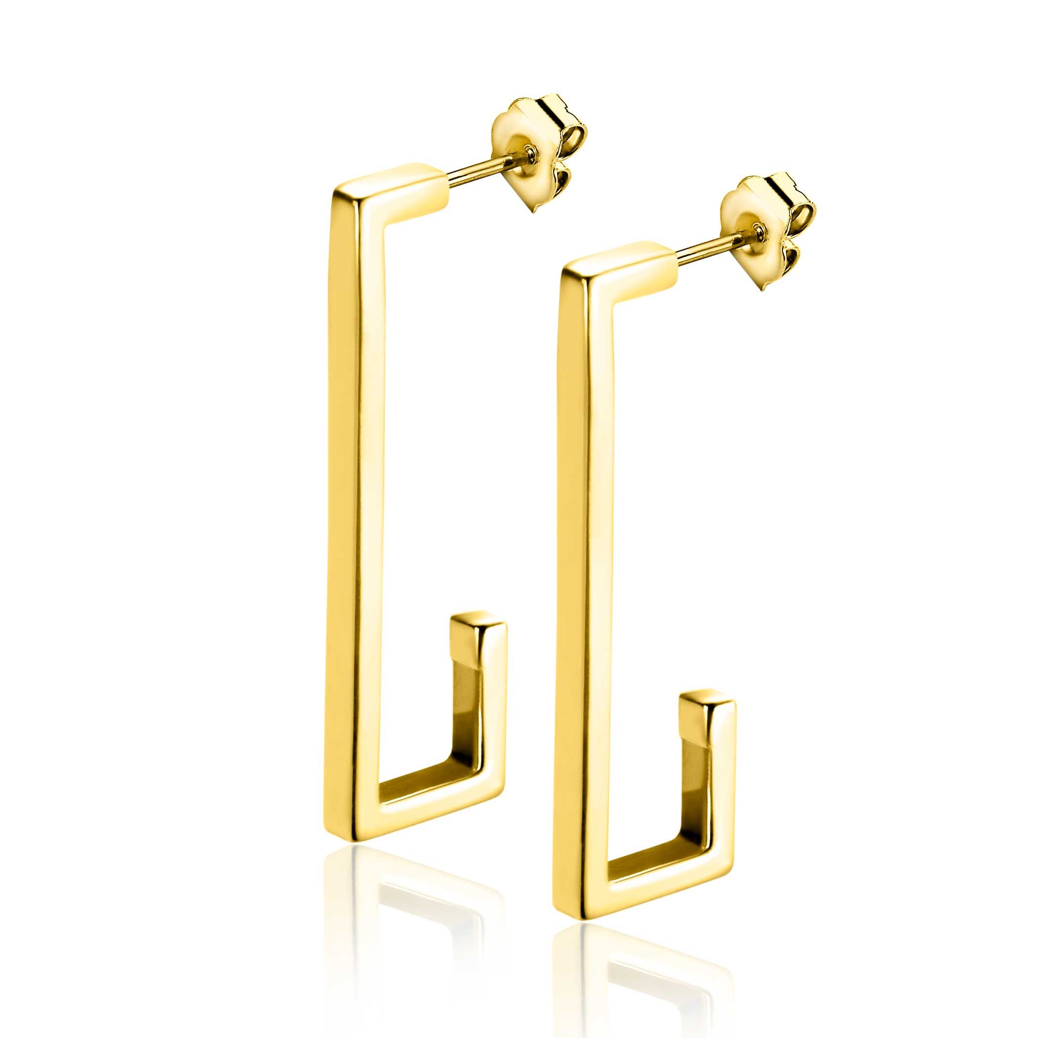 33mm ZINZI Gold 14-karätige Goldohrringe mit großem, klarem rechteckigem Design. Größe 33 x 2,4 mm. ZGO483