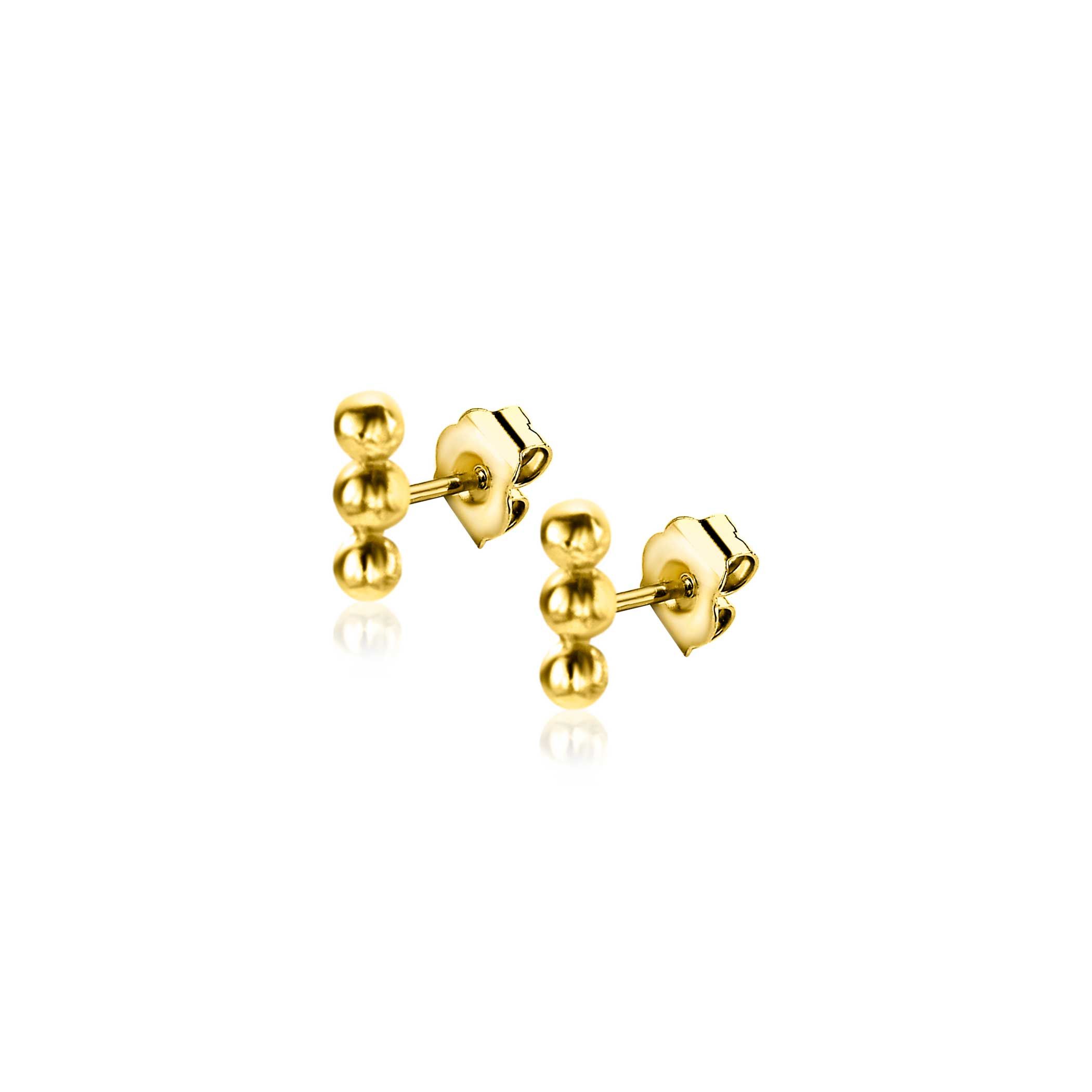 ZINZI GOLD oorknopjes staafje van 3 bolletjes