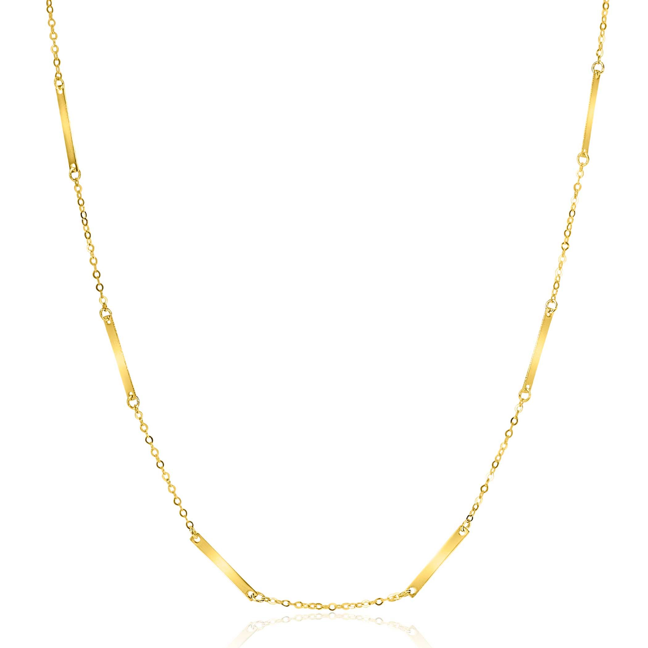 ZINZI Gold 14 Karat goldene feine Gliederkette mit 13 langen glatten Plättchen 45cm ZGC490
