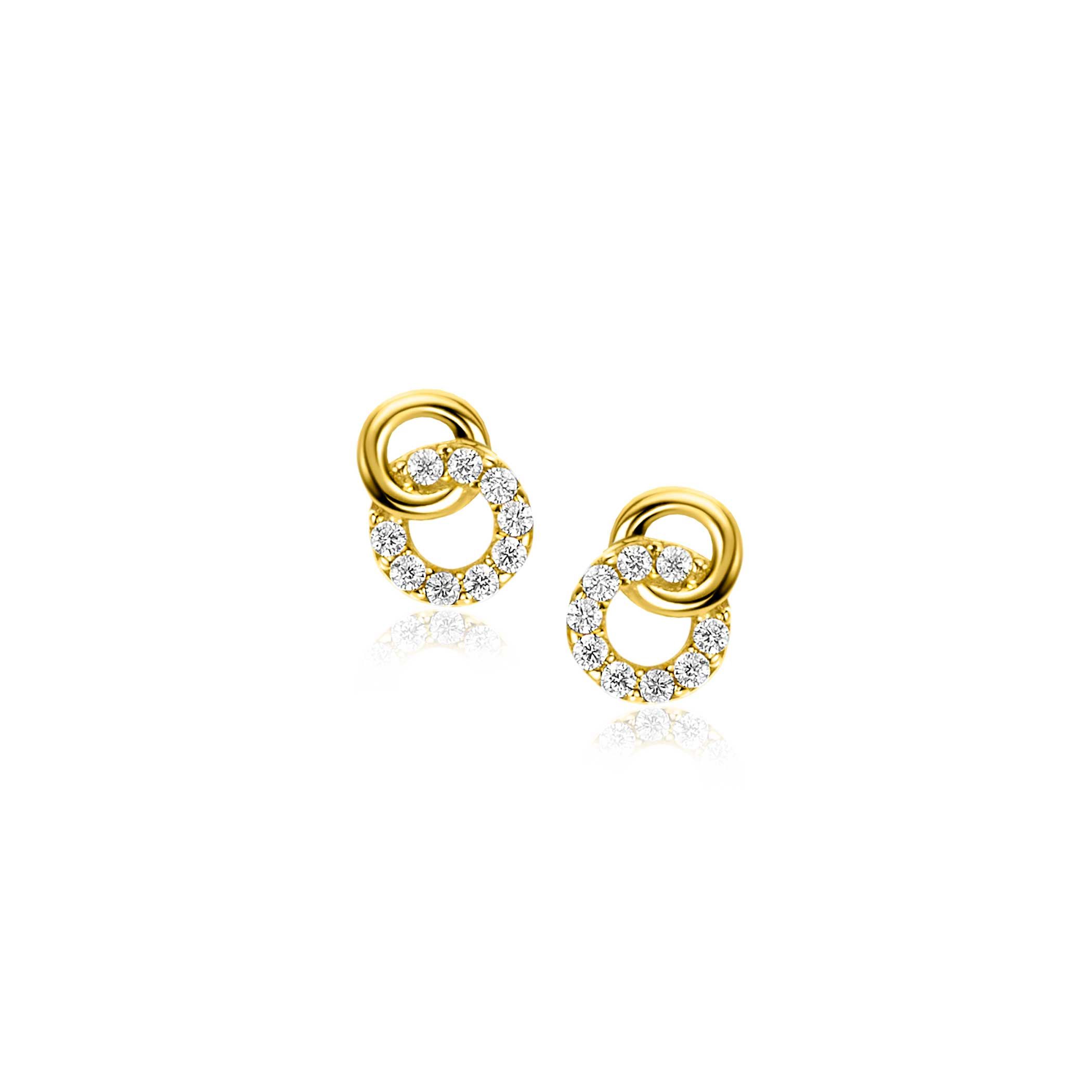 ZINZI GOLD oorknopjes 2 rond elkaar 1 met zirc.